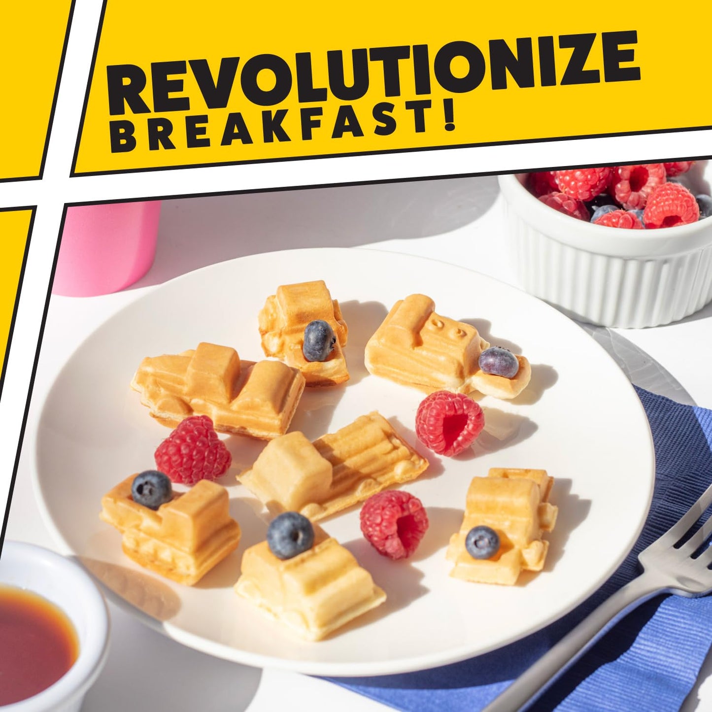 Construction Trucks Mini Waffle Maker - Make 7 Fun, Different Vehicle Shaped Pancakes Featuring a Bulldozer, Forklift & More - Electric Non-Stick Pan Cake Car Waffler Iron