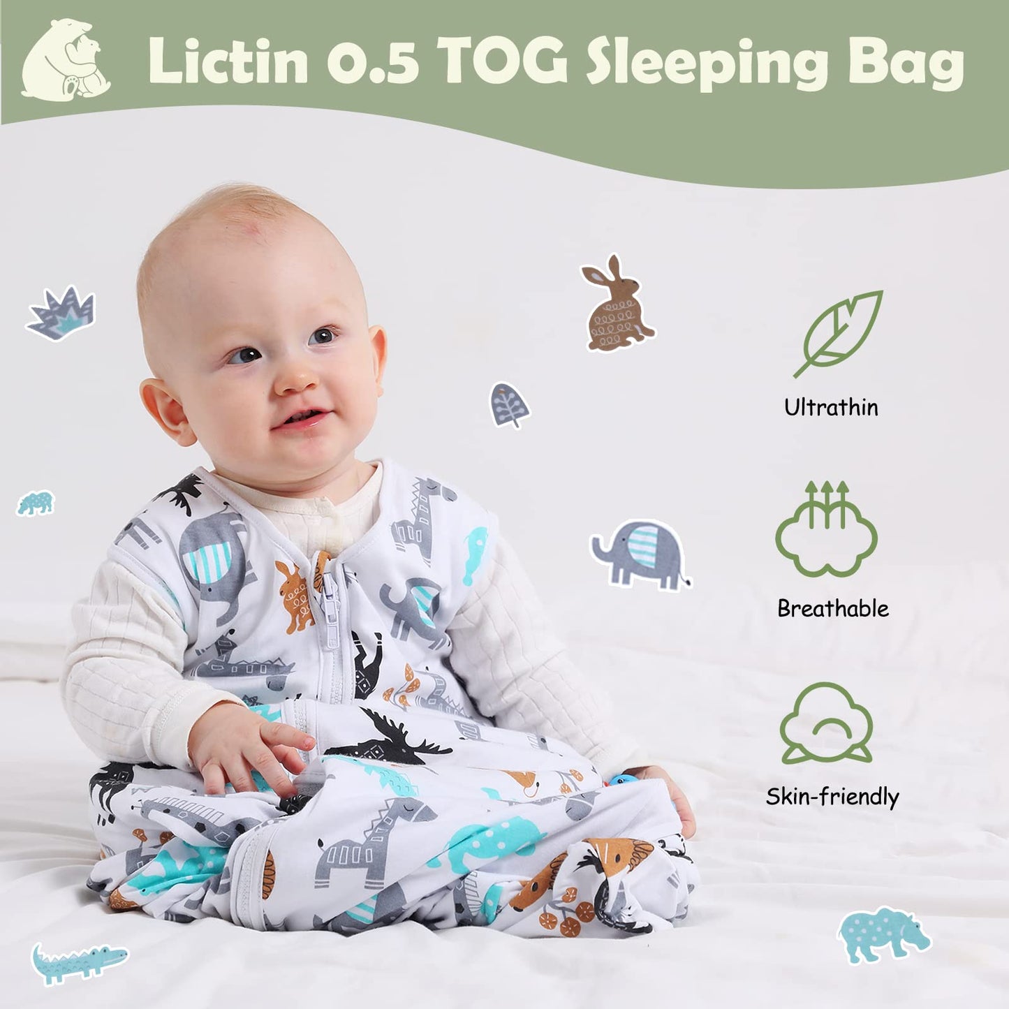 Lictin Baby Sleeping Bag -100% Cotton 2 Pcs Sleeping Sack Baby Wearable Blanket with Adjustable Length 65-85cm for 18 to 36 Months Infant Toddler