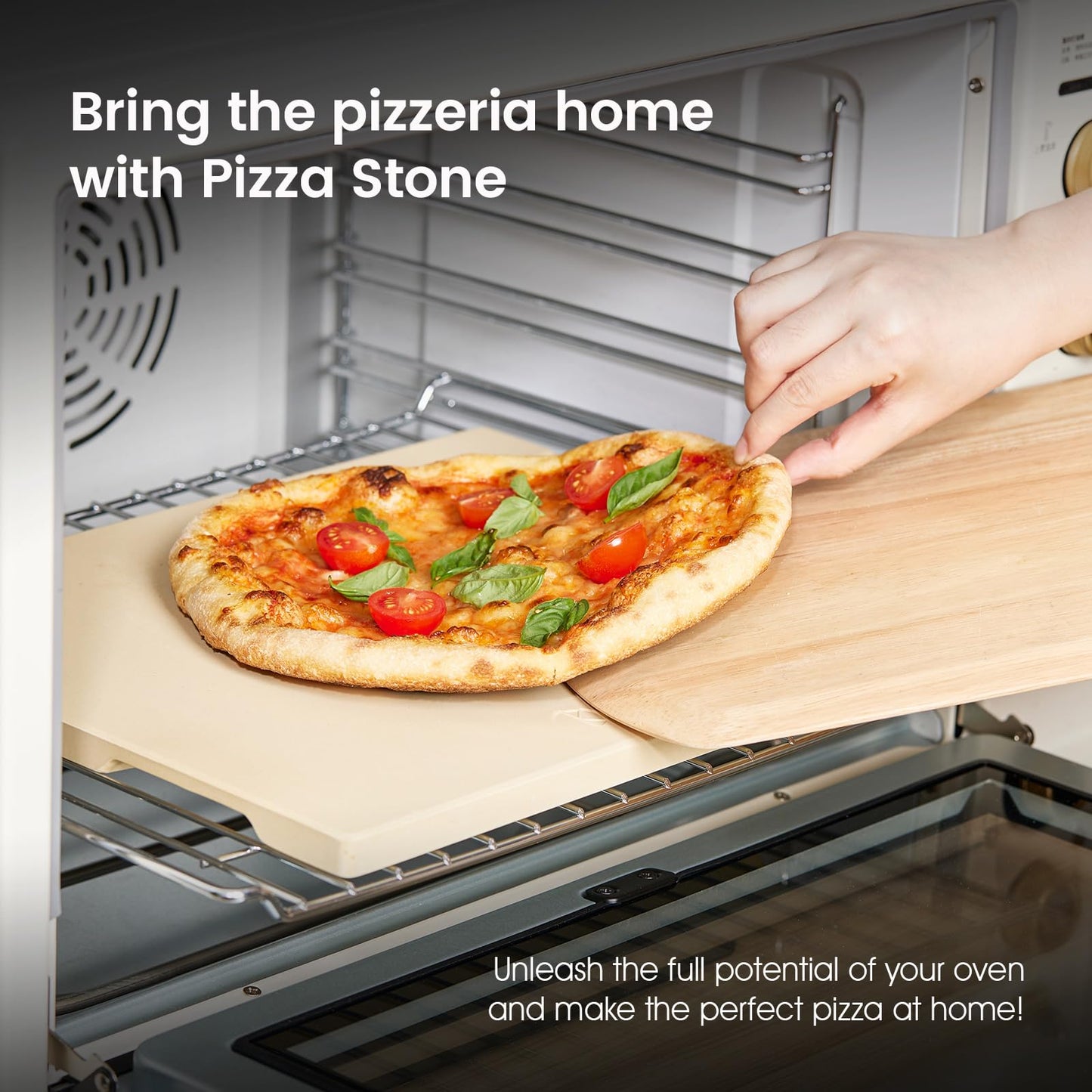 ROCKSHEAT Pizza Stone Made of Cordierite for Pizza & Bread Baking Grilling. Perfect for Oven or Grill. Innovative Unique Double - Faced Built - in 4 Handles Design (Rectangular 12"x15"x0.63")