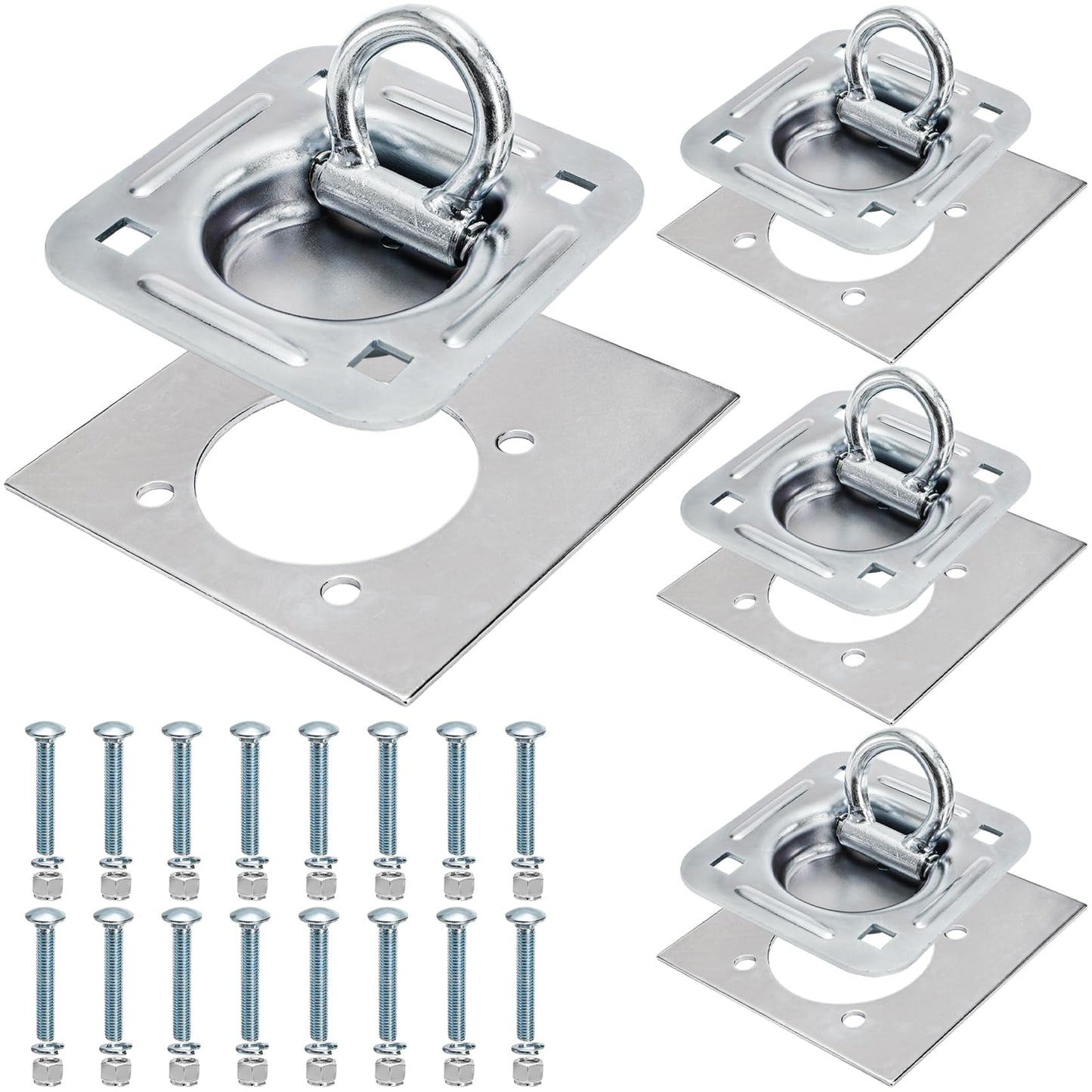 Covzoe 4 Pack Recessed D-Ring Tie Down Anchor Kit, 6000 Lbs Capacity Heavy Duty Trailer Floor Tie Downs, High Strength Surface Mount Hooks for Deliveries Cargo Truck Flatbed Pickup