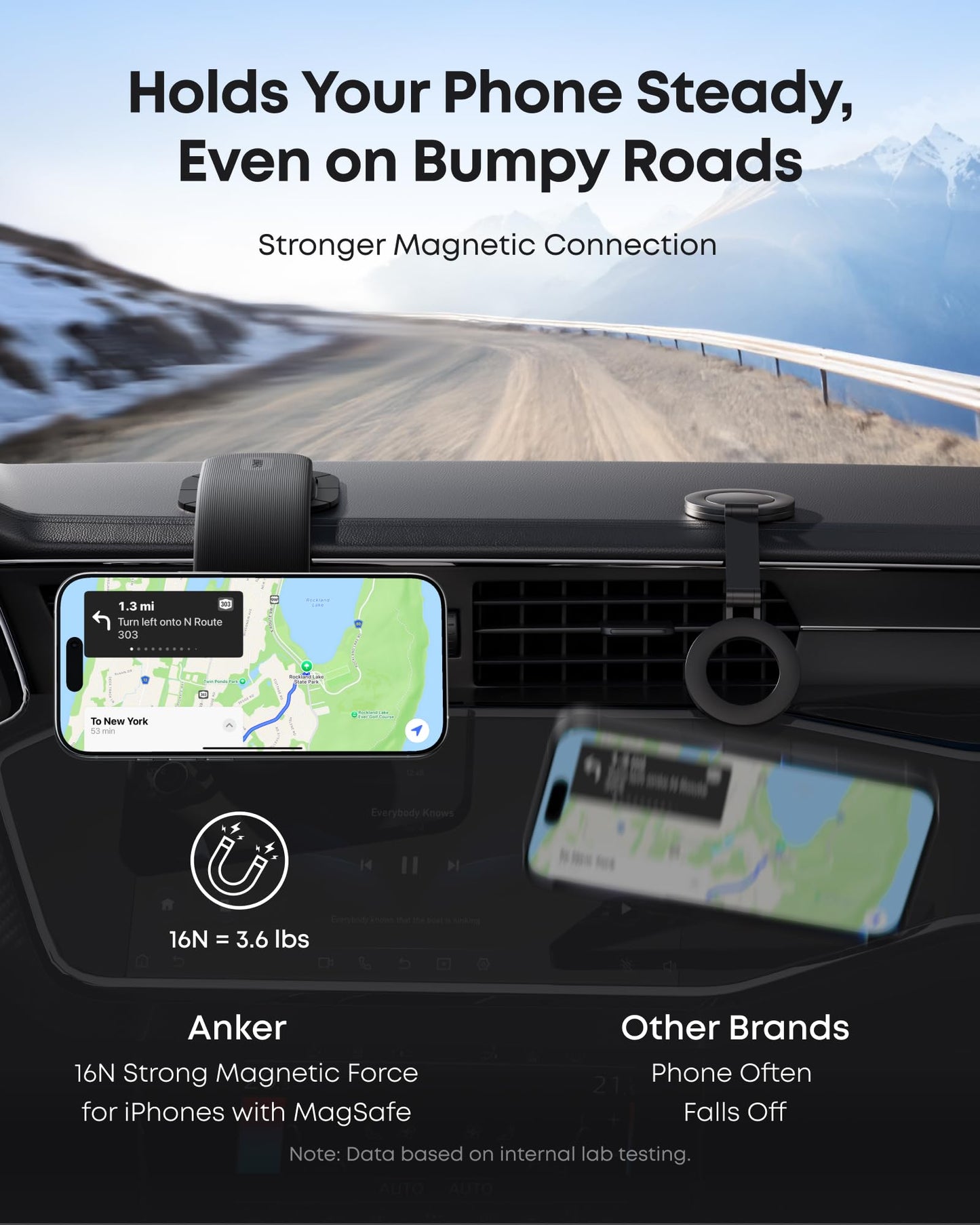 Anker Nano Detachable Car Mount, 360° Adjustable Car Phone Holder with Bracket and Magnetic Ring, for iPhone 16/15/14/13/12 Series, Samsung, and More (Magnetic Mount Only, Does Not Support Charging)