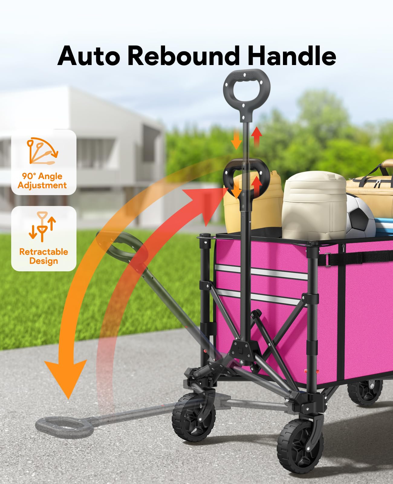 3 in 1 Collapsible Wagon Converts to Bench, 220lbs Foldable Wagon Cart with Wheels, 120L Shopping Cart for Groceries Folding Utility Wagon for Beach, Garden, Camping, Sport (Pink)