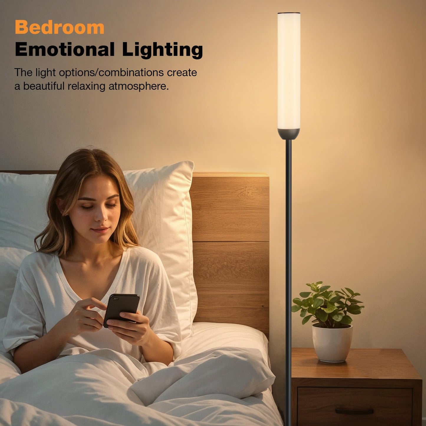 LED Floor Lamp with Remote Control, 65" Standing Lamp with Stepless Adjustable 3000K-6500K Colors & 5%-100% Brightness, Foot Switch(Black)