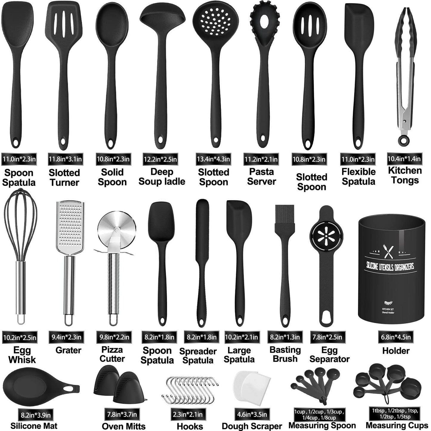 43 Pcs AIKKIL Silicone Kitchen Utensils Set, Heat Resistant Silicone Cooking Kitchen Utensils Set with Holder, Turner, Spatula, Kitchen Gadgets Tools Set for Nonstick Cookware, Dishwasher(BPA Free)