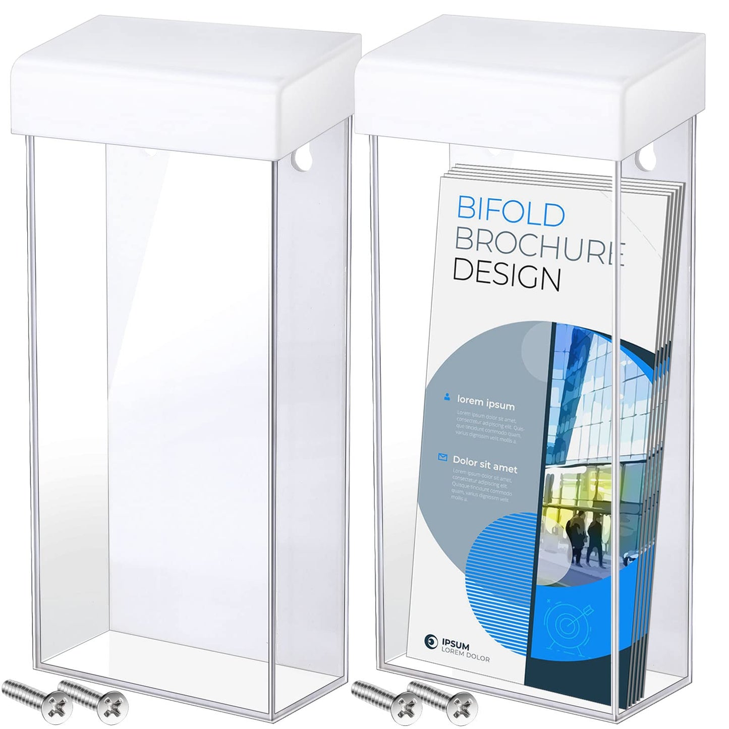 Remerry Acrylic Outdoor Brochure Holder 4 x 9 Inch Waterproof Wall Mount Literature Box with White Lid Clear Pamphlet Holder for Pamphlet Map Menu Display(2 Pieces)