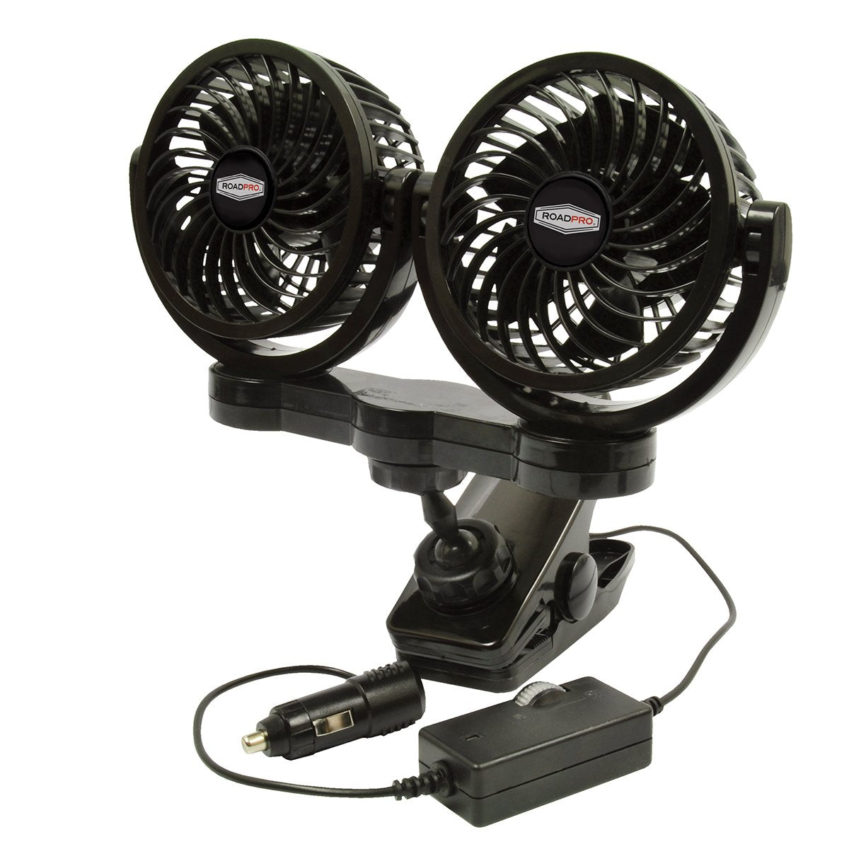 RoadPro RPSC8572 12-Volt Dual Fan with Mounting Clip, Black, 10X7X12