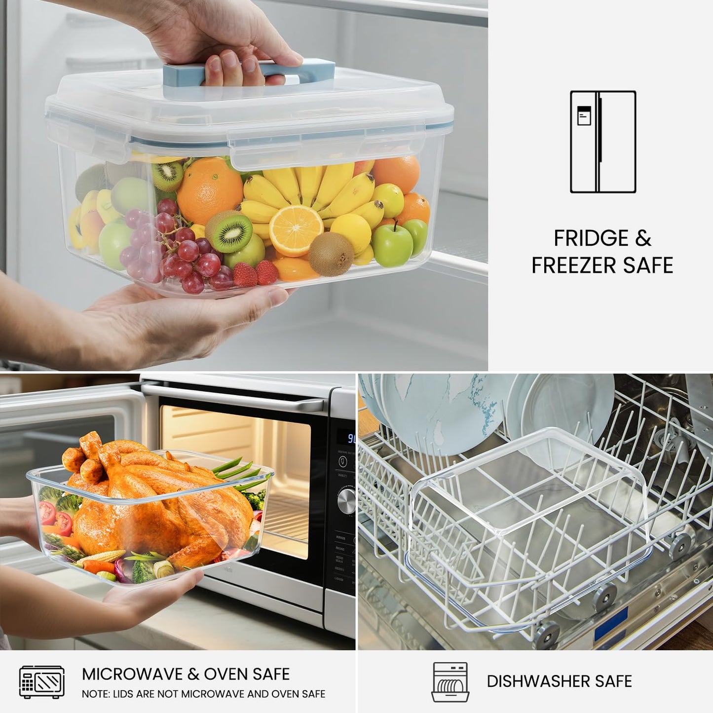 Hontent Large Glass Storage Containers with Lids 201oz Extra Large Big Airtight Glass Food Storage Containers for Rotisserie Chicken Watermelon Leftovers Marinade Turkey, BPA Free, Dishwasher Safe