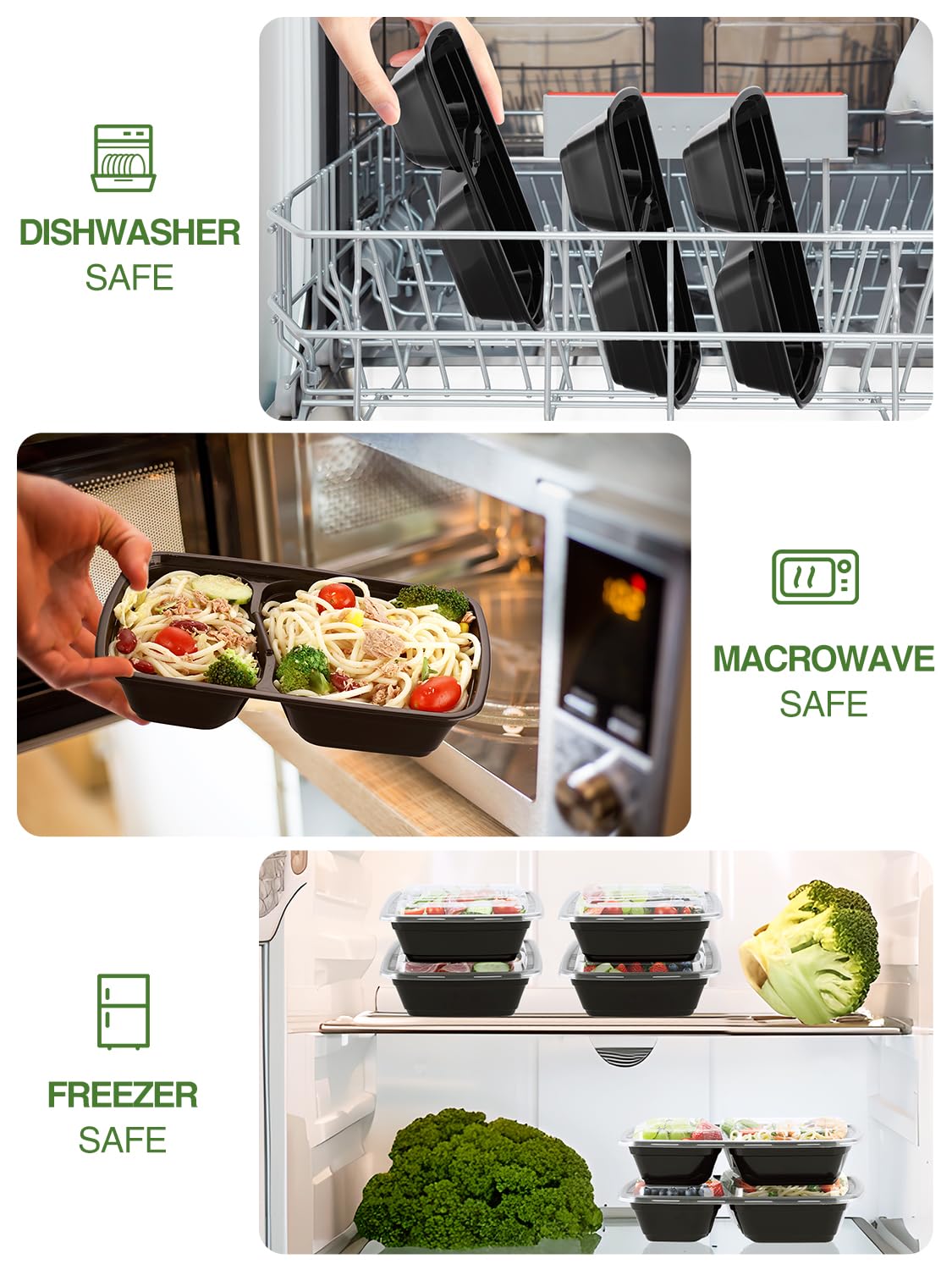 NEEBAKE 60 Sets 32oz Meal Prep Containers 2 Compartment - Plastic Food Storage Containers 2 Compartments with Lids