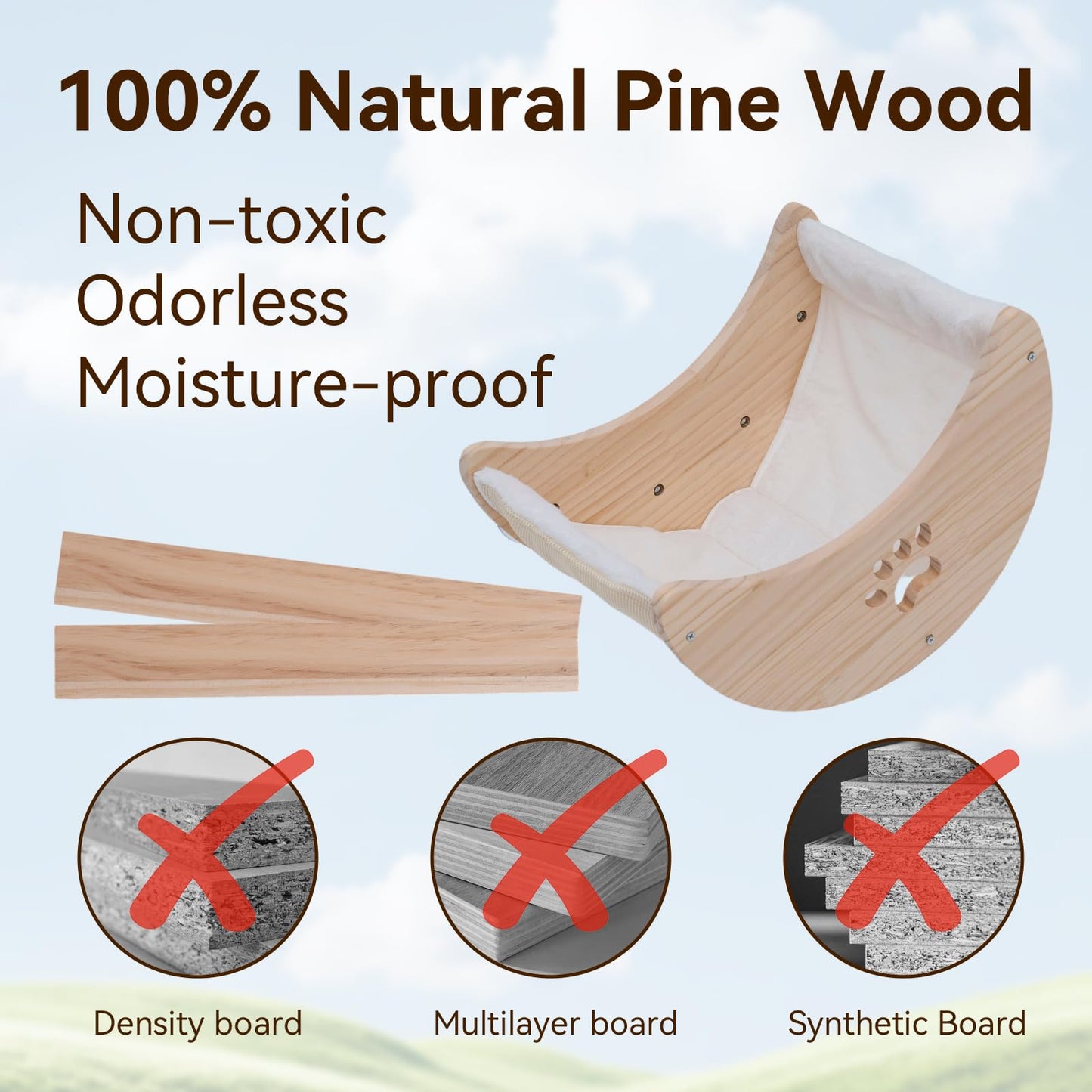 Cat Window Perch Cat Window Hammock Bed Wooden Moon Cat Shelves Mounted Strong Suction Cup Shelvesfor Sleep Watch Birds Sunbathing Holds 50 Pounds Comes with Warm Spacious Pet Bed