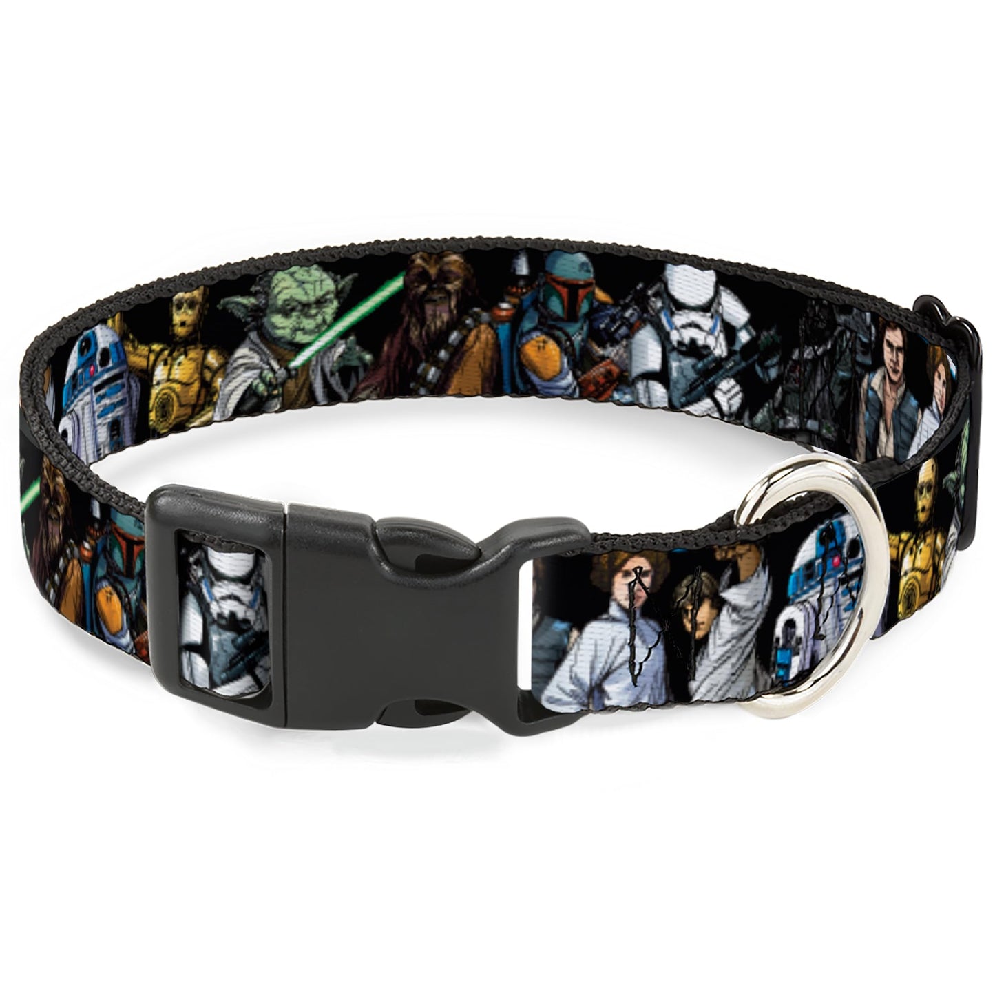Star Wars Pet Collar, Dog Collar Plastic Buckle, Star Wars Classic Character Poses Black, 8.5 to 12 Inches 0.5 Inch Wide