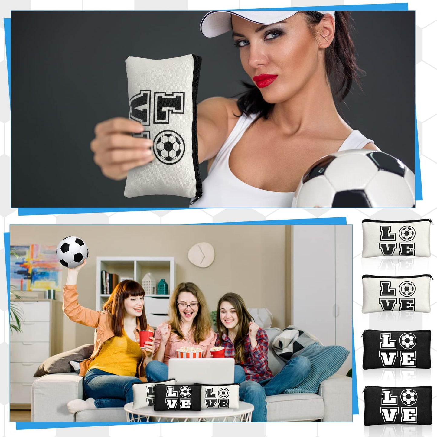 20 Pieces Soccer Makeup Bag Gifts Soccer Cosmetic Travel Bag with Words Toiletry Zipper Pouch Portable for Women Football Lover Players Team Accessories