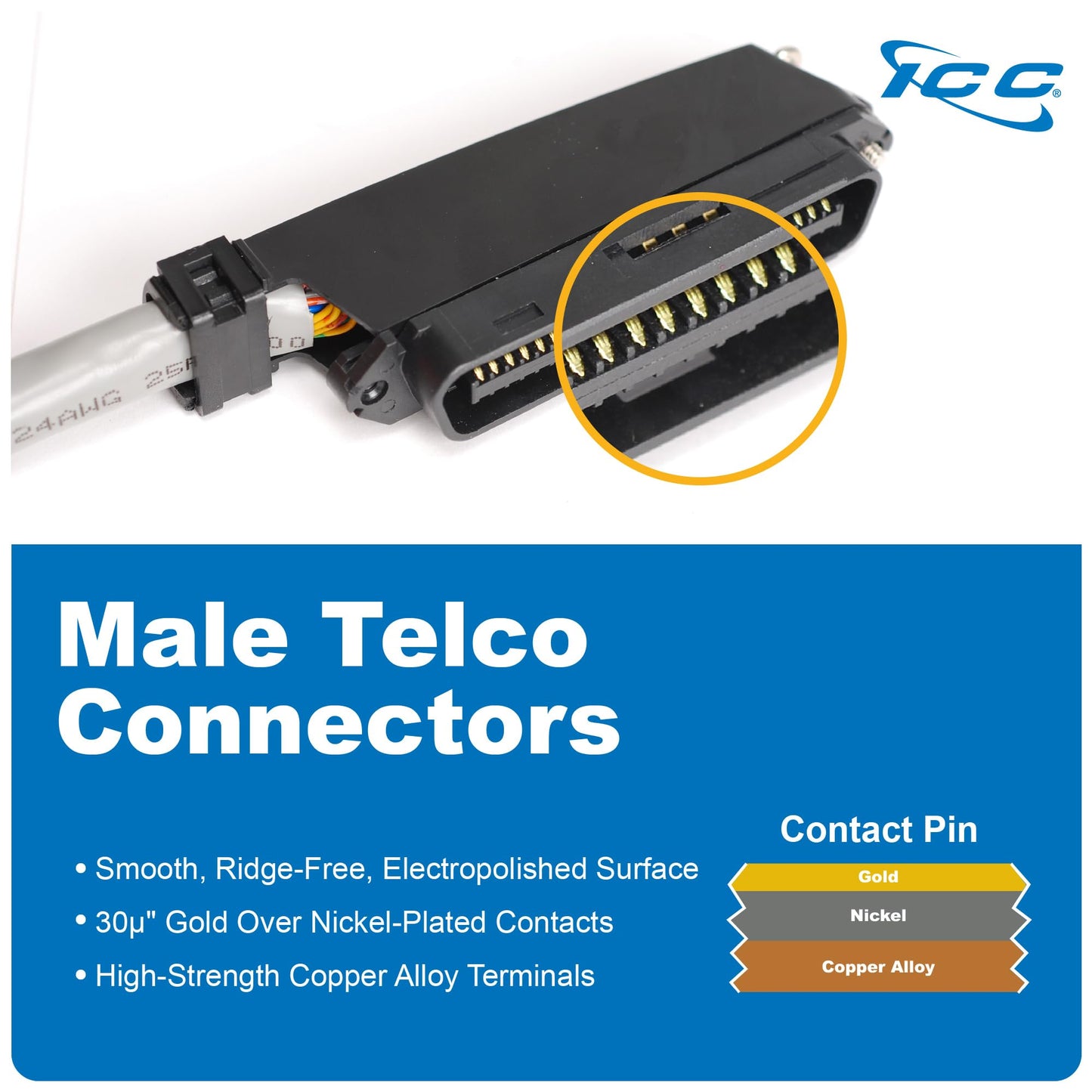 ICC Male to Male Telco Cable Assembly in 25 Pair, 10 FT