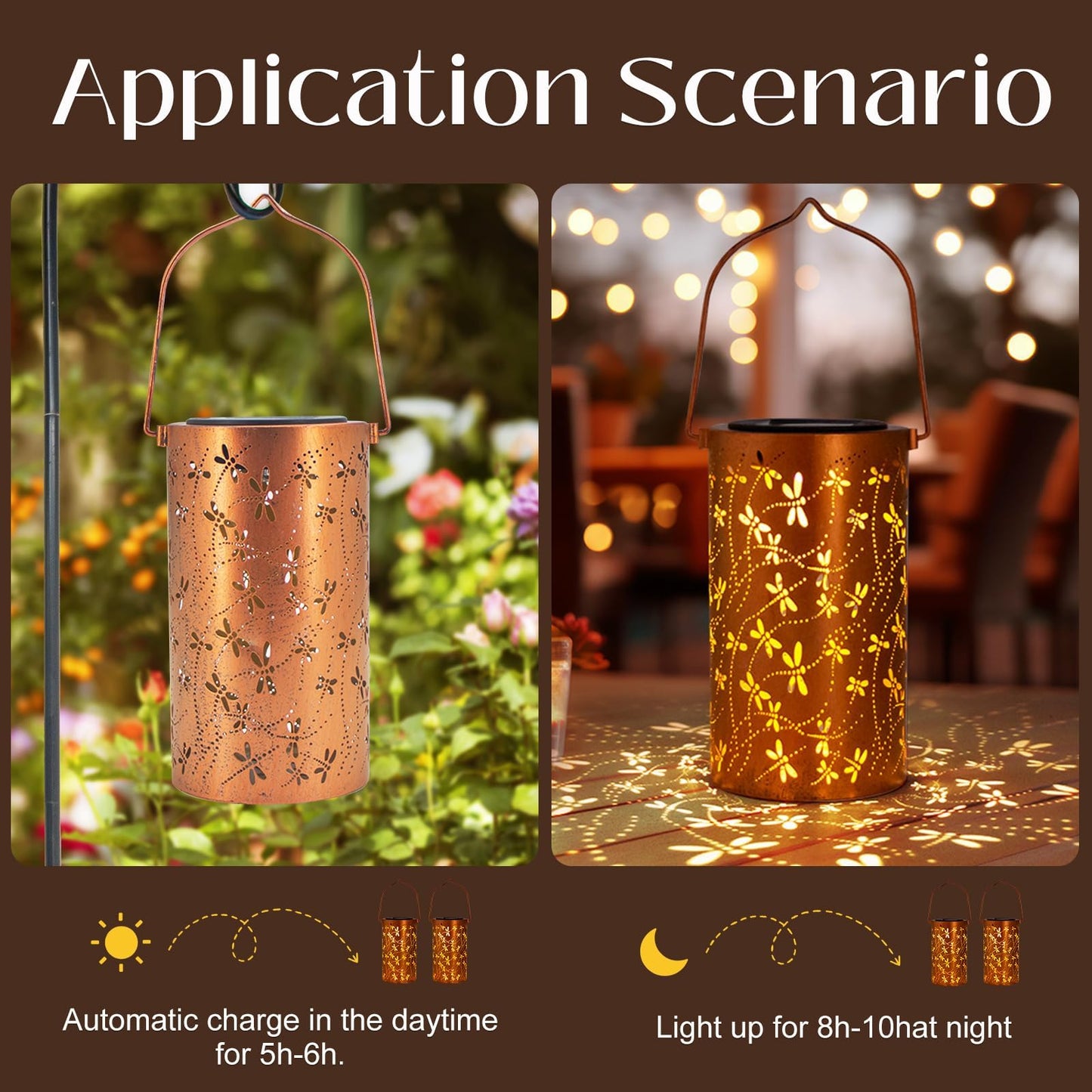 Dragonfly Solar Lanterns Outdoor Hanging, Hollowed-Out Metal Waterproof LED Garden Decor Light for Patio Yard Pathway Lawn Front Porch Tree, Christmas Thanksgiving Birthday Gifts for Women Mom Grandma