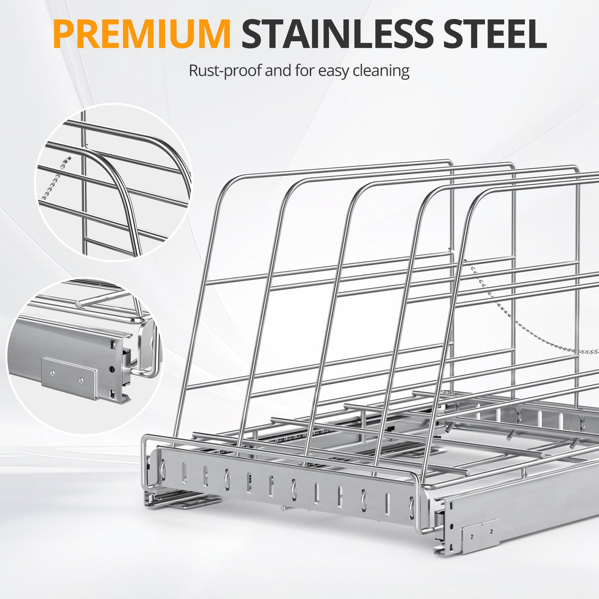 Pull Out Cabinet Organizer for Cutting Board, Baking Sheet, Cookie Sheet, Stainless Steel Sliding Rack for Bakeware & Trays, Heavy-Duty Cutting Board Organizer