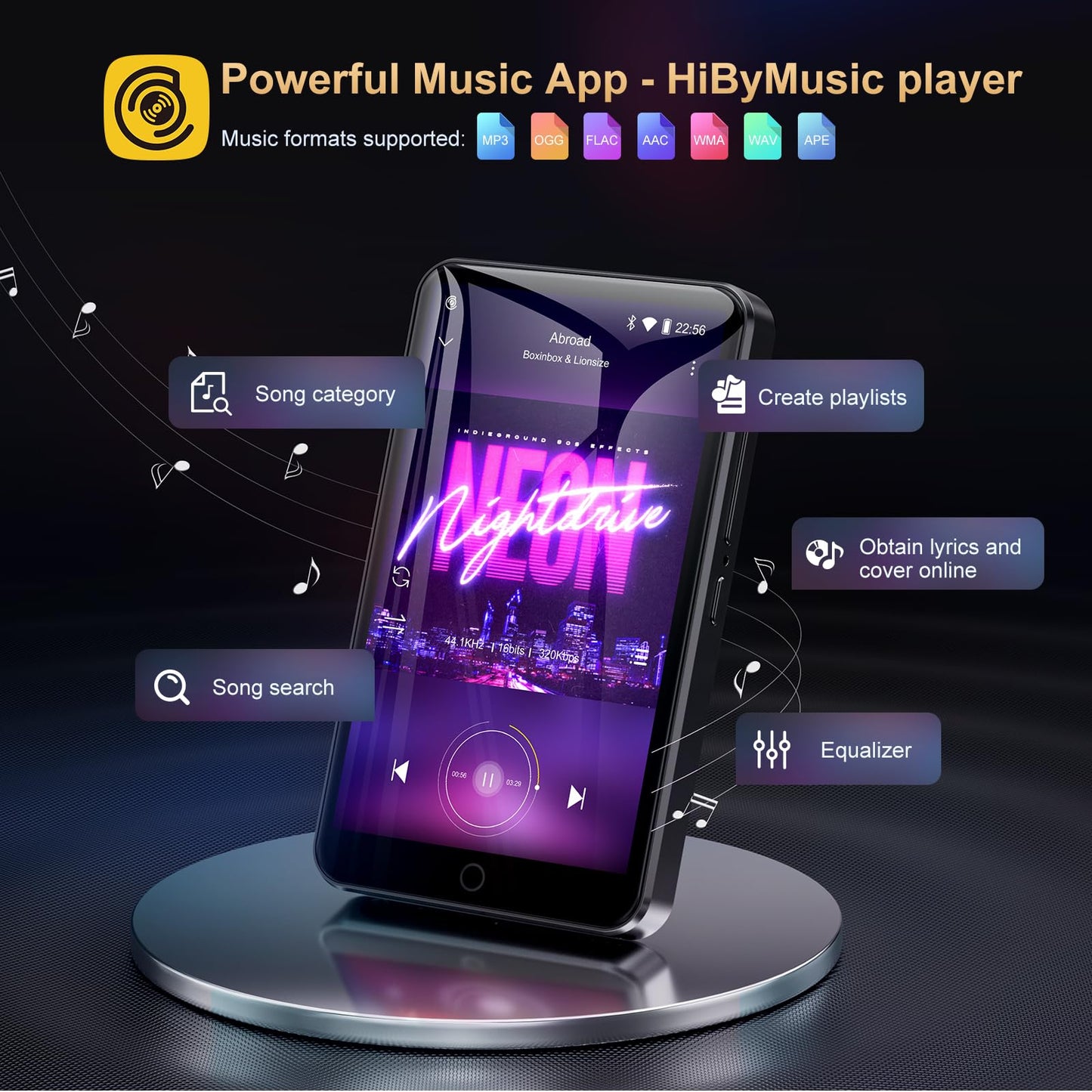 80GB MP3 Player with Bluetooth and WiFi, Mp3 & Mp4 Music Player with Spotify, Amazon Music, Deezer, Audible, Browser, 4.0" IPS Touch Screen Android Player with Speaker, FM Radio, Up to 512GB（Black）