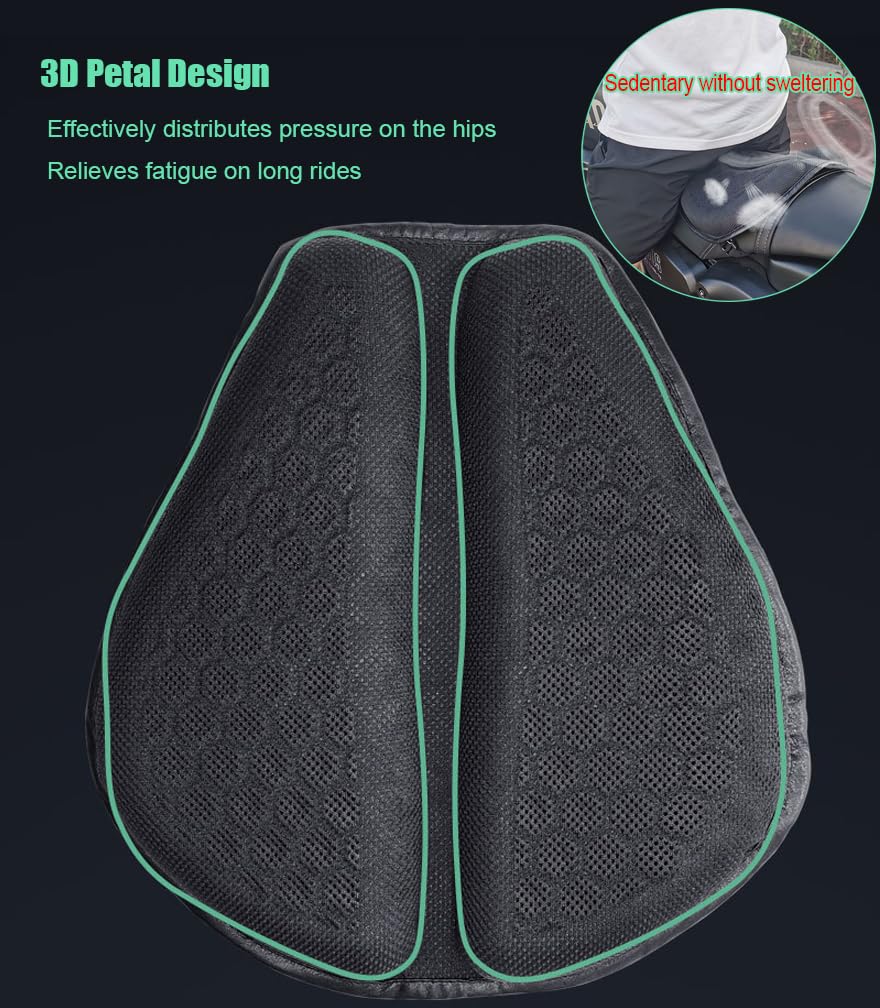Pikioraz Motorcycle Seat Cushion, 3D Motorcycle Gel Seat Pad, Honeycomb Breathable Seat Cover for Long Rides