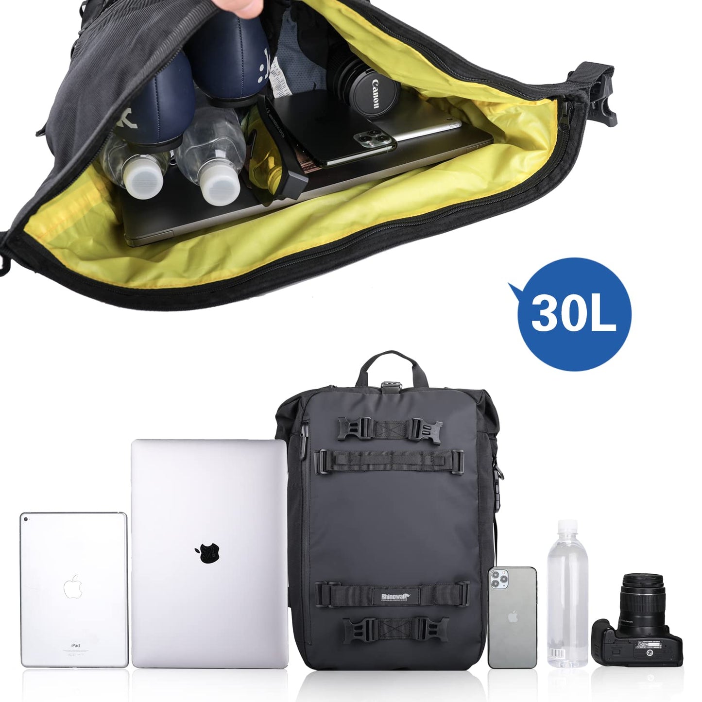 Rhinowalk Motorcycle Tail Bag Motorcycle Pannier Bag Motor Travel Luggage Rear Rack Trunk Professional Motorcycle Accessories 30L Black