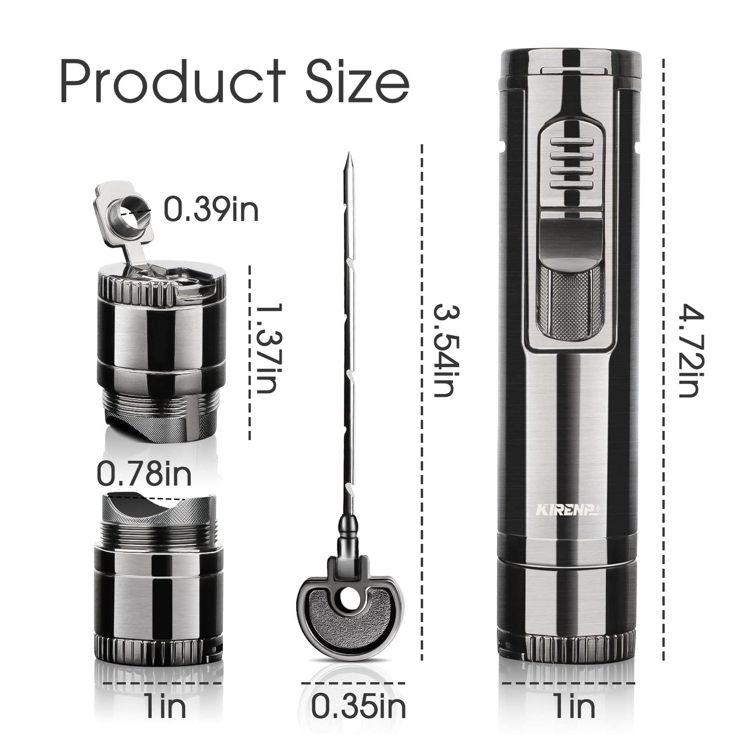 4-in-1 Torch Cigar Lighter with Jet Flame, Cigar Punch, Cigar Holder, Cigar Draw Enhancer, All-in-one Cigar Accessories, Luxury Gift for Men, Refillable Butane Cool Lighters for Smoking, Candle