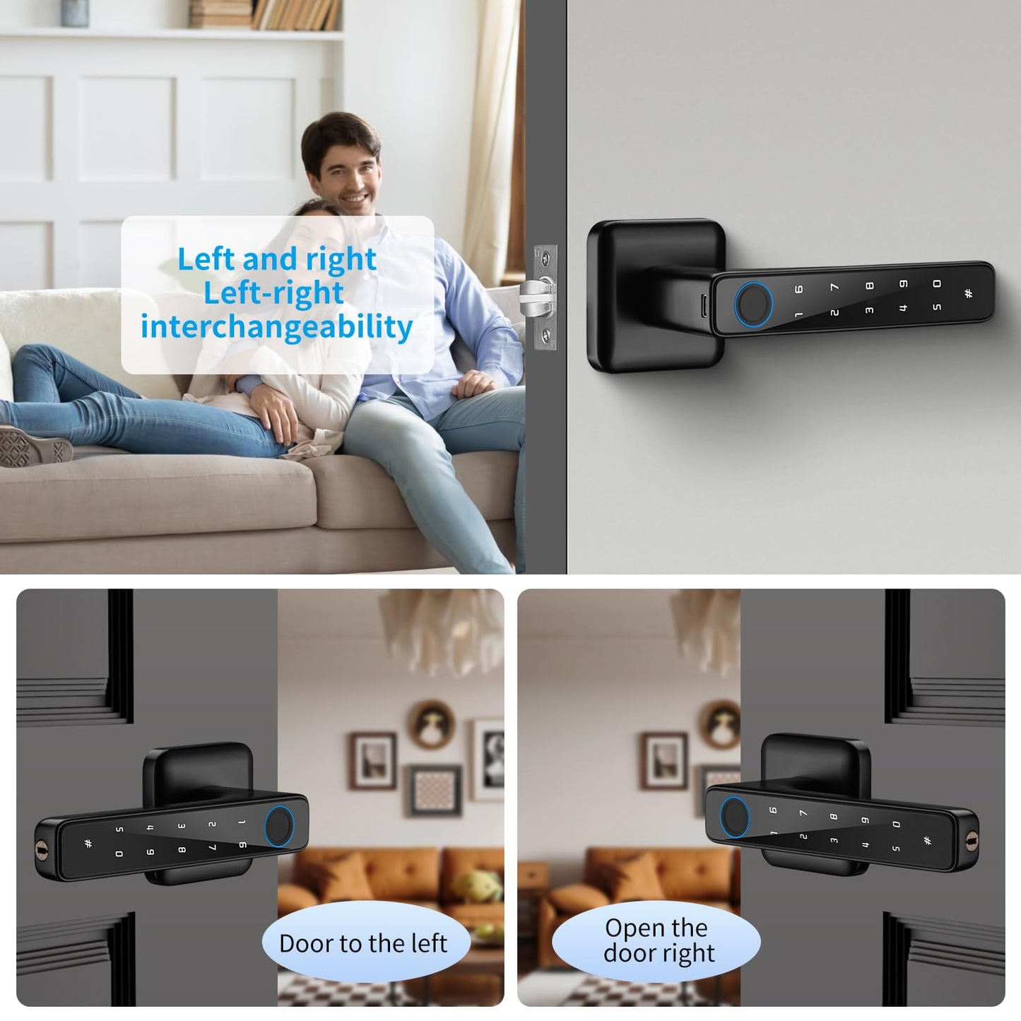 ACDOKE Smart Lock 4 in 1, Fingerprint Door Lock Set with Bluetooth Control, Keyless Entry Door Knob with APP/Code/Keys/Fingerprint, Electronic Keypad Lock Reversible Handle