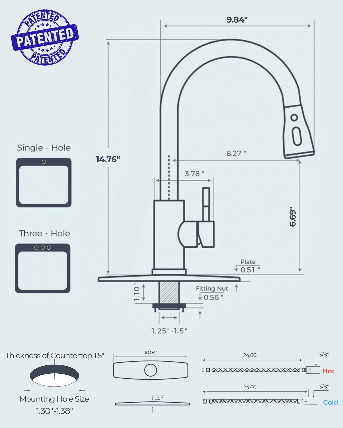 FORIOUS Kitchen Faucet with Pull Down Sprayer, Brushed Nickel, High Arc Single Handle Classic Stainless Steel Kitchen Sink Faucet 1 or 3 Hole, Suitable for Farmhouse Camper Laundry Rv Bar