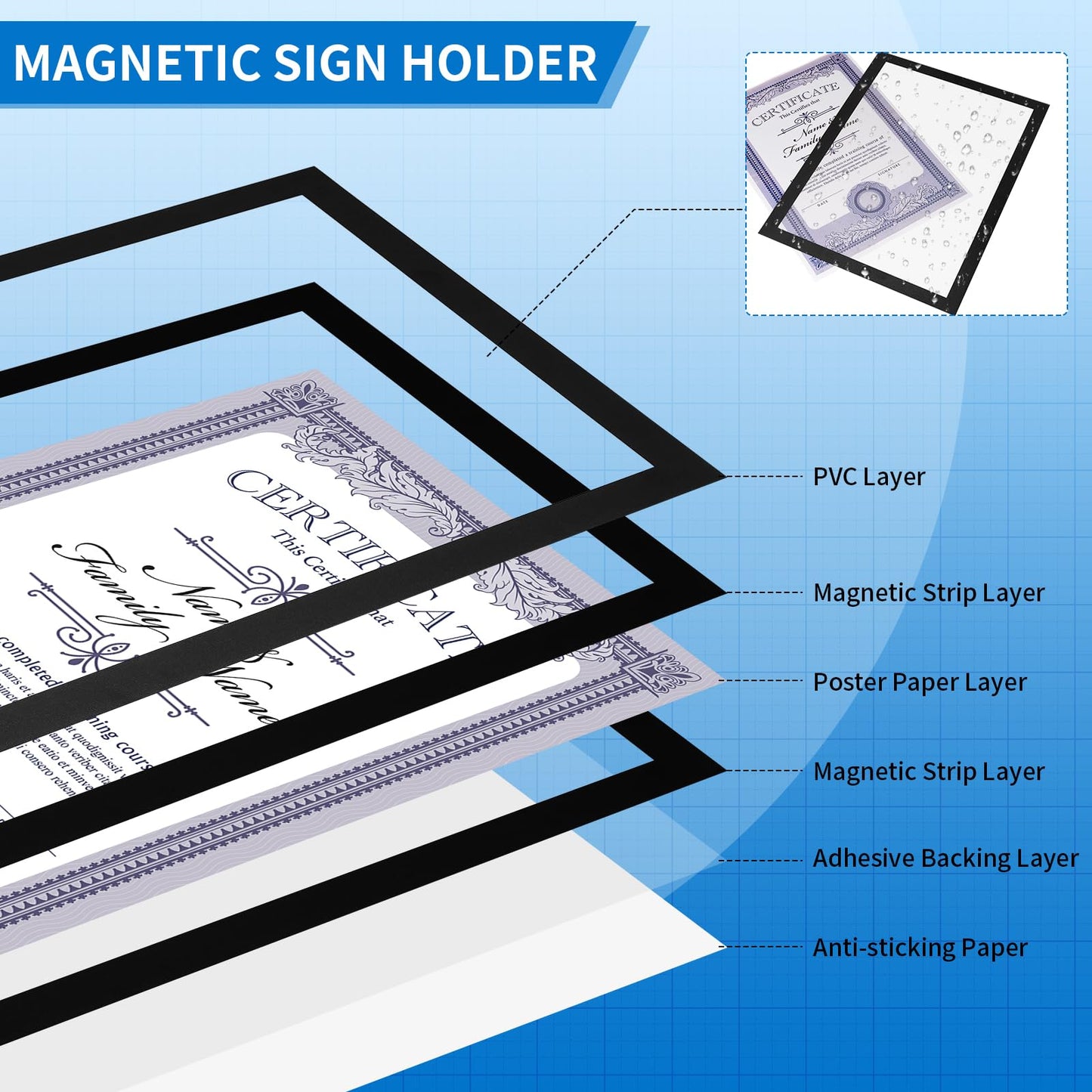 20 Pieces Magnetic Sign Holder 8 x 11.5inches, Self-Adhesive Door Window Document Reusable Adhesive Frames, Wall Glass Peel and Stick Picture Frames (Black)