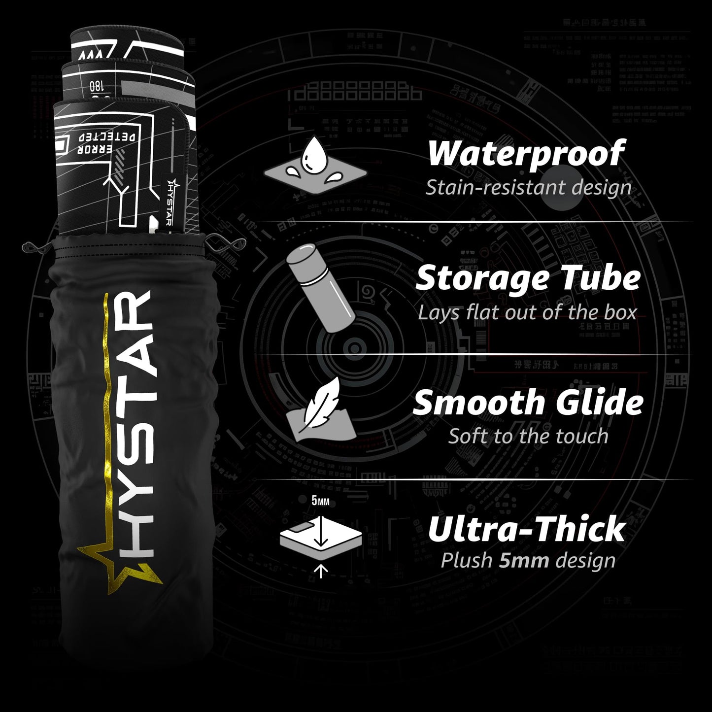 Hystar® Extended Gaming Mouse Pad | XXL 36" x 16" | 5mm Thick, Waterproof Surface, Smooth Polyester Fabric, and Natural Rubber Base | Mainframe (Dark)