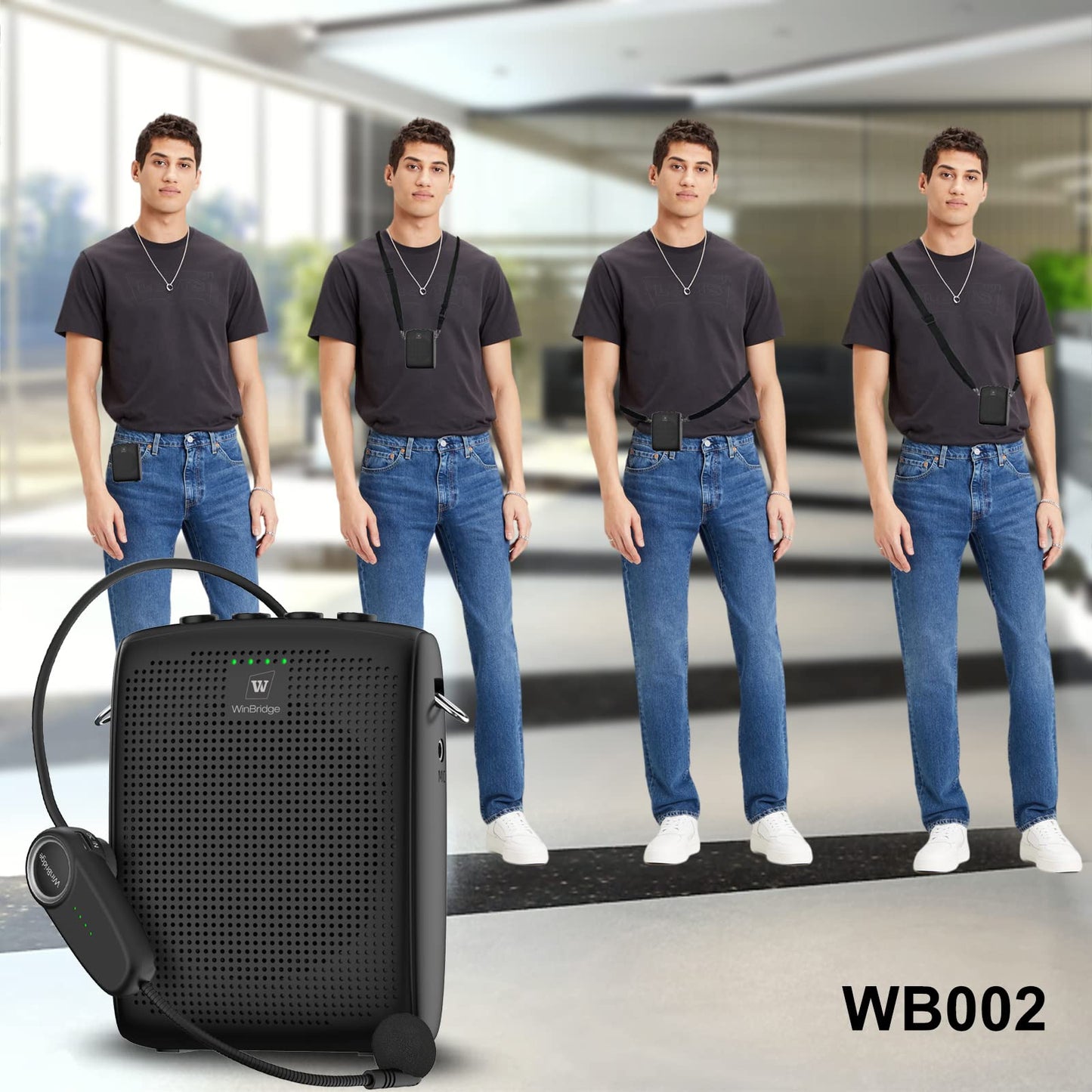 WinBridge Bluetooth Voice Amplifier for Teachers, Wireless Voice Amplifier with Bluetooth Headset Microphone, Portable Megaphone Speaker Headset System, Teacher Must Haves 15W WB002