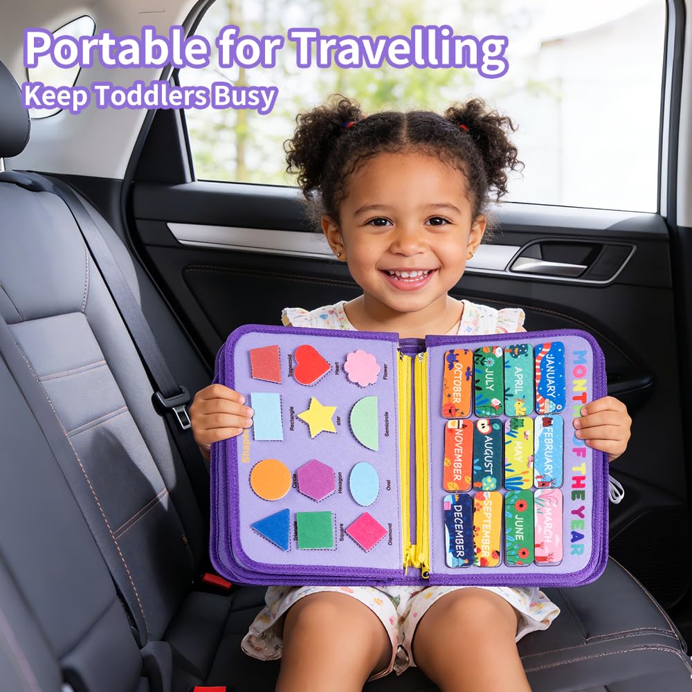 Toddler Busy Board Montessori Toys, 12-Page Busy Book, Quiet Educational Activity Book, 24 in 1 Learning Sensory Toys for Motor Skills, Travel Toy for Car Airplane, Girl Birthday Gift (Mermaid)