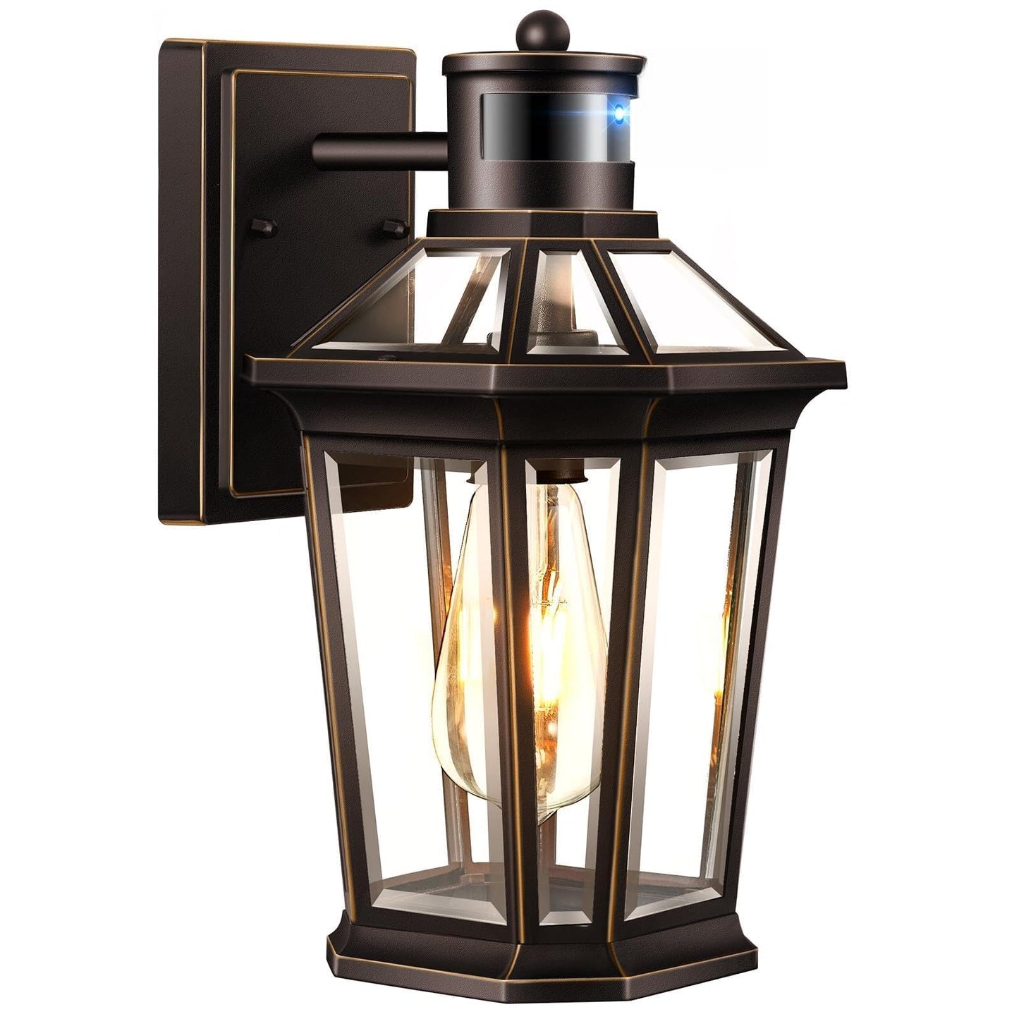 VIANIS Outdoor Motion Sensor Porch Light, Dusk to Dawn Outdoor Lighting Wall Sconce, Aluminum Oil Rubbed Bronze Gold Trim Exterior Lighting Fixtures, Weatherproof Outside Wall Lights for House, Patio