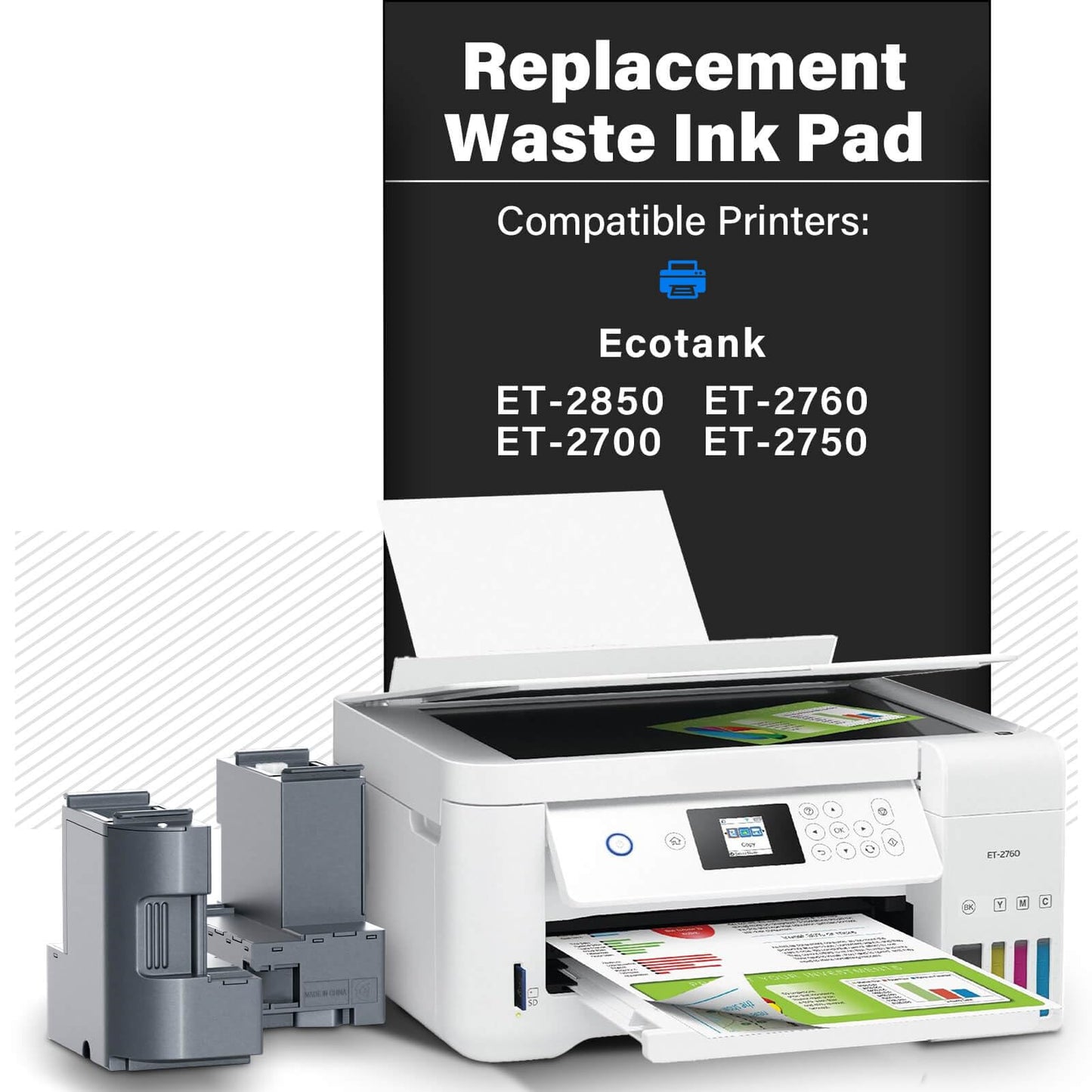 Waste Ink Pad Replacement for Epson Ecotank ET-2850 ET-2760 ET-2700 ET-2750 ET2850 ET2760 ET2700 ET2750 Printers, Compatible for Epson Ink Pad Replacement Maintenance Box (2 Packs)