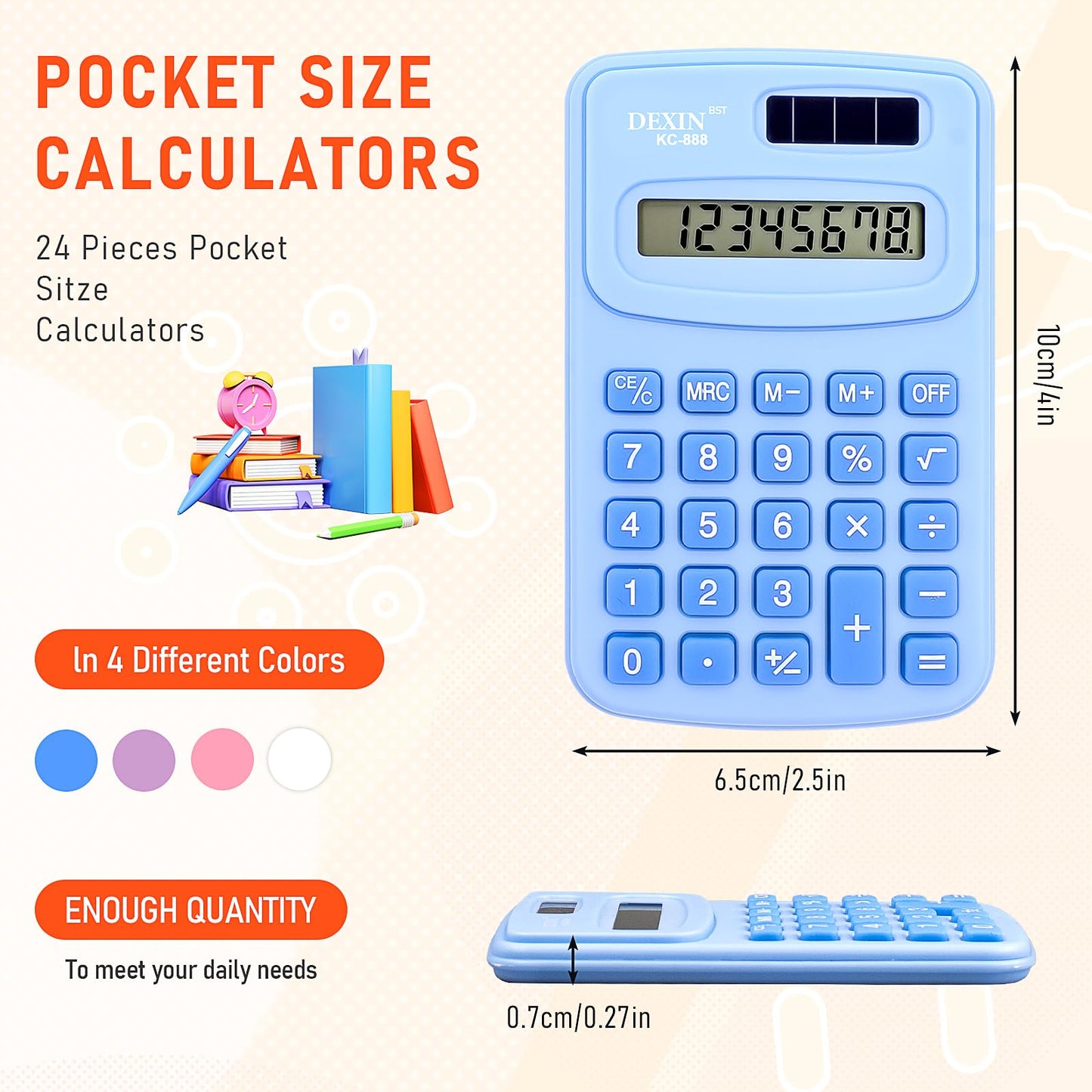 24 Pcs Pocket Calculator Bulk Small Basic Calculator 4 Function Calculators Battery Powered Calculator 8 Digit Display Calculator Pocket Size for Students School Home Office