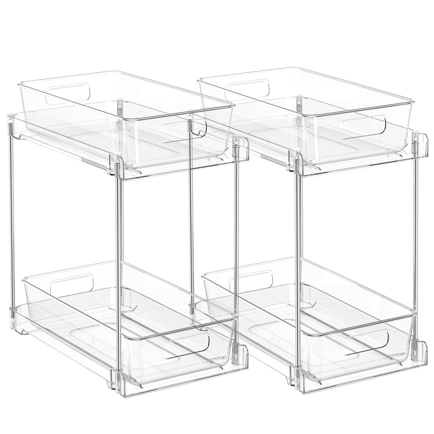 Vtopmart 2 Pack Higher Bathroom Organizer, 2 Tier White Under Sink Organizers Vanity Countertop Storage Container,Cabinet Drawers Bins, Pull-Out Organization with Track for Pantry, Kitchen
