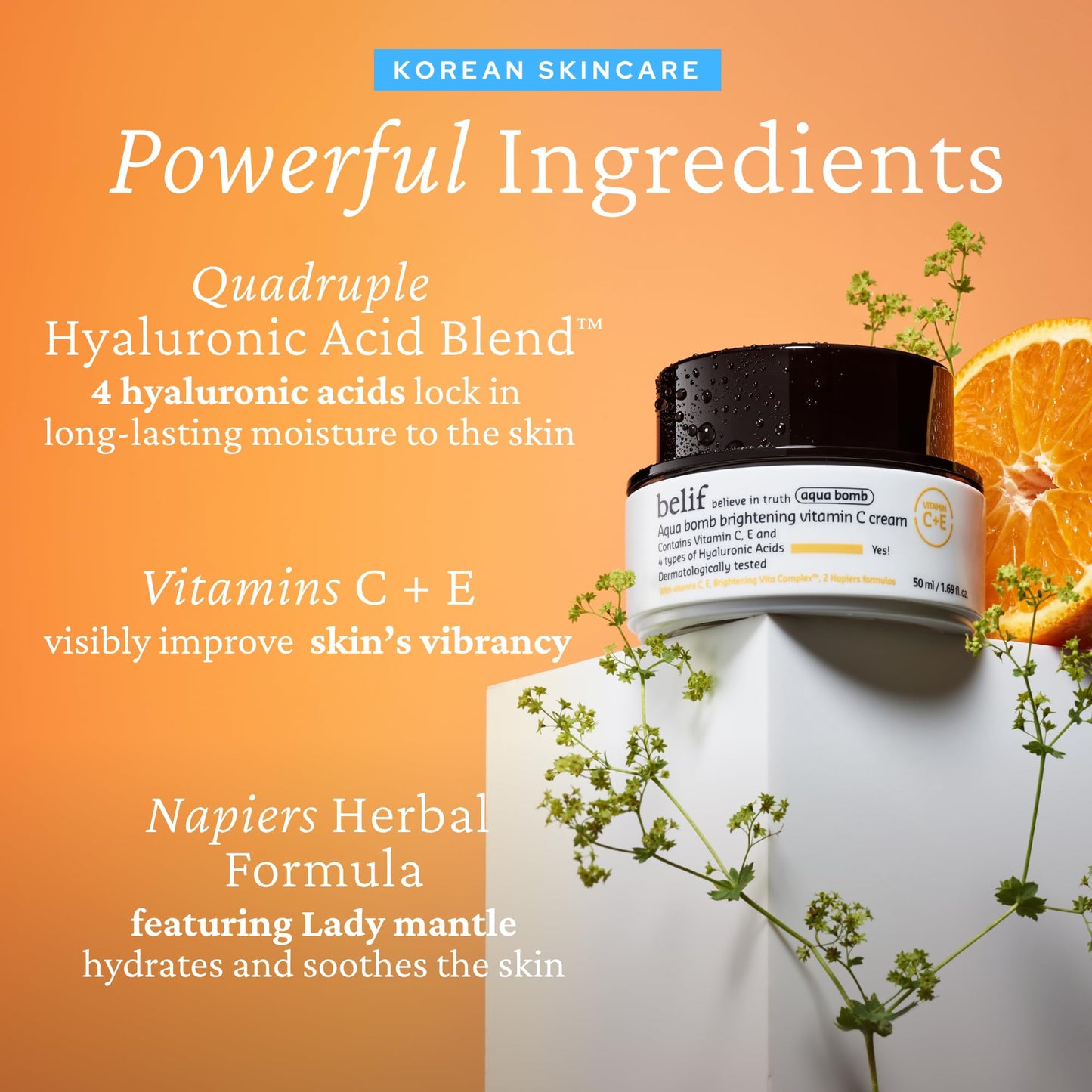 belif Aqua Bomb Vitamin C Face Cream – Lightweight Gel Moisturizer with Hyaluronic Acid, Vitamin C & E, Hydrates, Smooths Texture & Boosts Radiance, For All Skin Types, Korean Skincare