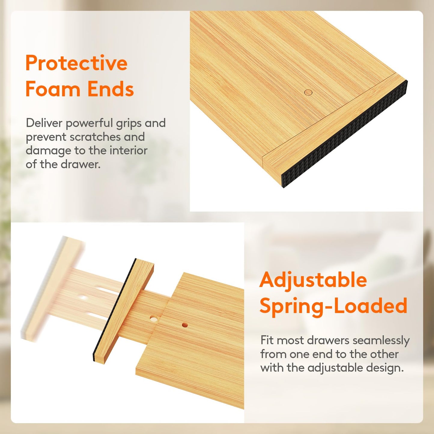 Lifewit Bamboo Drawer Dividers, Adjustable Clothes Drawer Organizers, Expandable Dresser Separators in Bedroom/Bathroom/Kitchen/Office Organization and Storage, 5" High 17.5-22.0" Long, 6 Pack