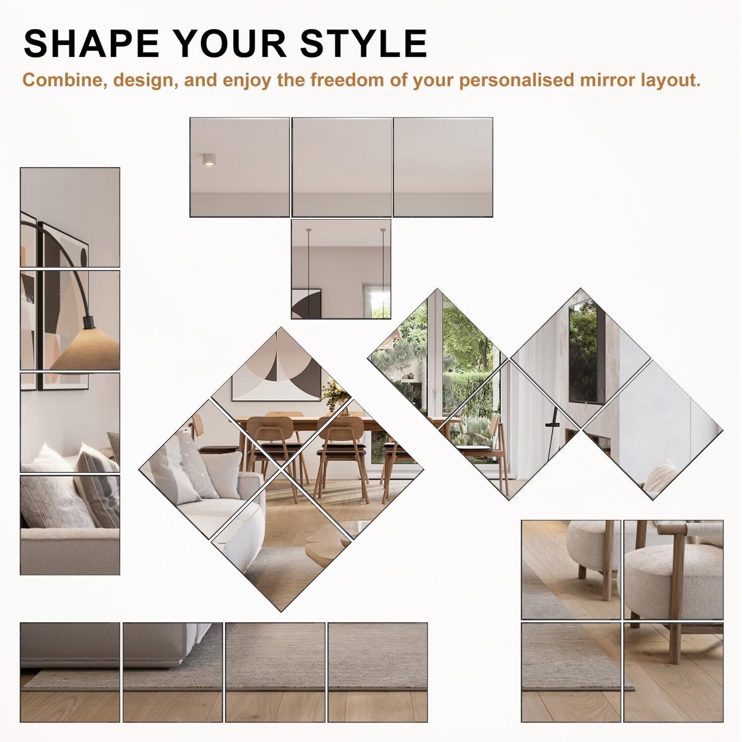 VASUHOME Home Gym Mirrors 14 x12 Inch - 12PCS HD Glass Wall Mounted Mirror Tiles for Gym, Bedroom, Living Room, Door, Closet