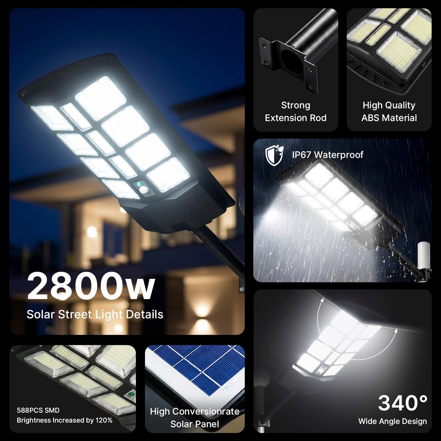 Xmart Solar Street Lights Outdoor Waterproof 60000LM 588 Upgraded LEDs Solar Parking Lot Lights Dusk to Dawn Solar Motion Flood Light Wide Angle Sensor and Remote Control for Area Pole Lighting Yard