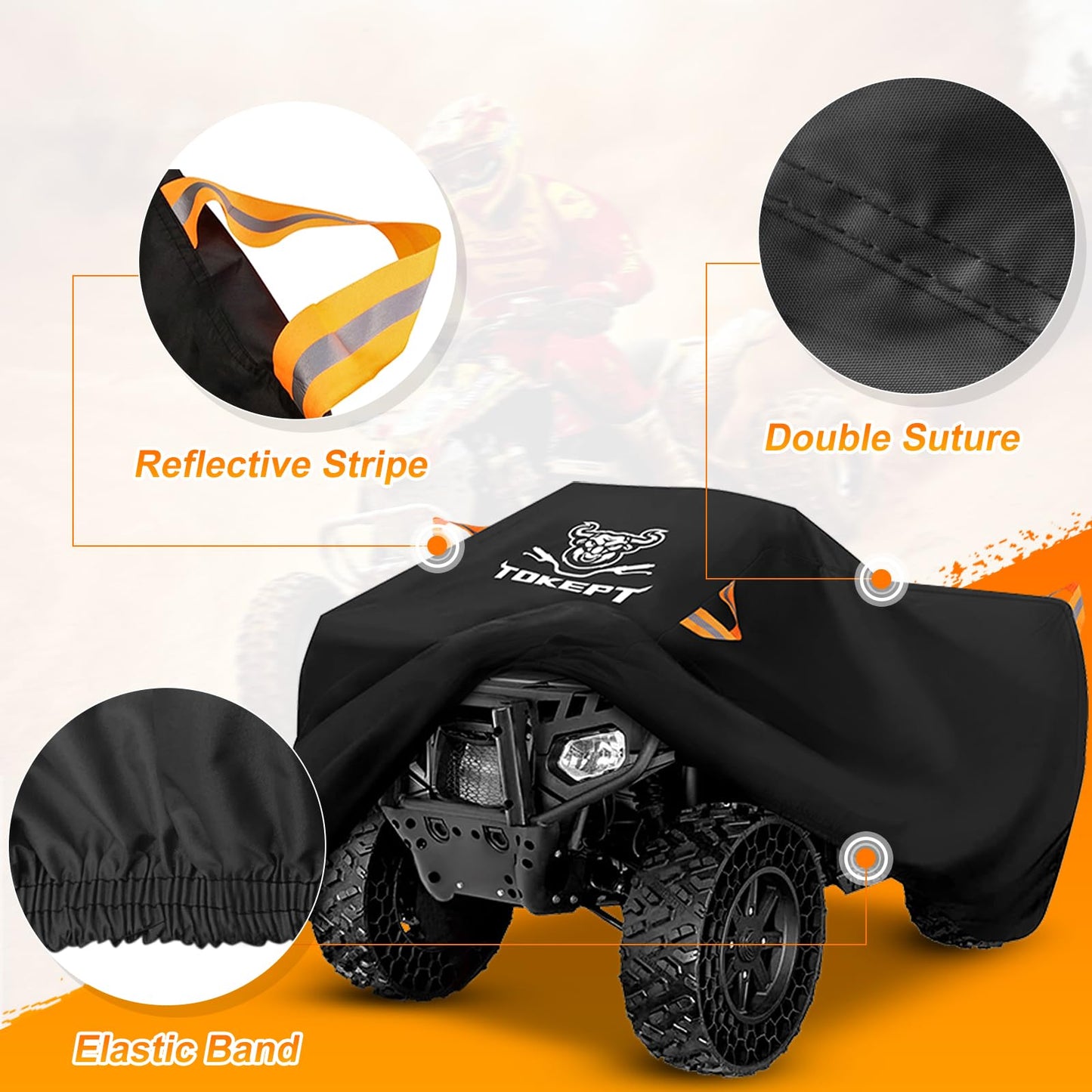 Tokept ATV Cover, Waterproof Heavy Duty 4 Wheeler Cover Quad Cover All Season Weather Proof Outdoor UV Protection for 82 Inch Polaris Kawasaki Yamaha Suzuki Honda (XLarge)