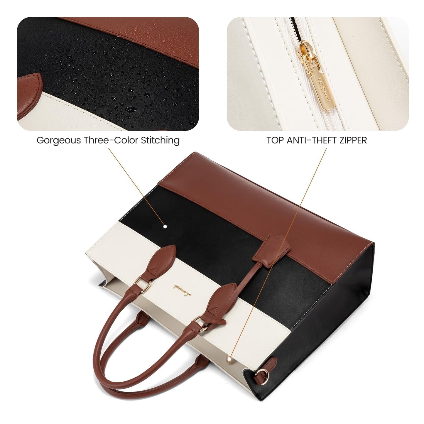 LOVEVOOK Laptop Bag for Women, 15.6'' Laptop Tote Purse Work Bags, Waterproof Leather Business Briefcase with Clutch Purse, Computer Messenger Handbag for Teacher College Office Travel