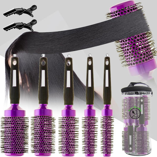 5pcs Round Brush for Blow Out styling loose curls and waves at home or salon professional styling hair brush set women Heat Resistant Ceramic Nylon Bristles round brushes offers even heat styling