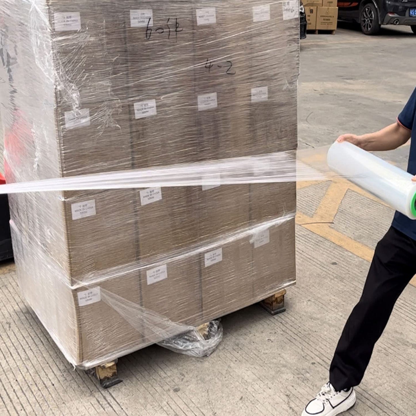 CHUANGSEED 2-Pack Clear Stretch Film Wrap15"x1500Ft 70Gauge Industrial Strength with Plastic Handle, Plastic Pallet Supplies Durable Self-Adhering for Packing, Moving, Heavy Duty Shrink Film Rolls