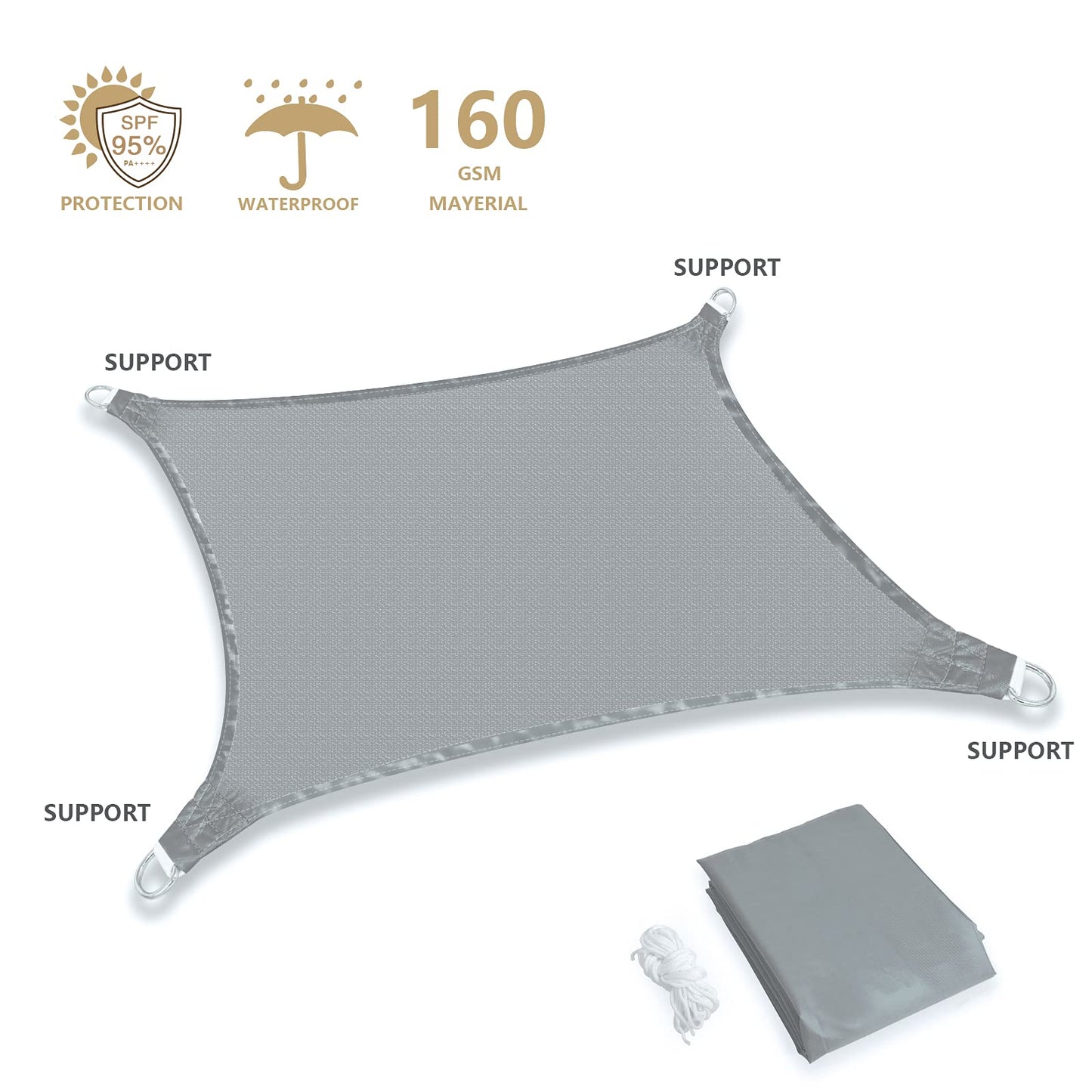 Sun Shade Sail, 10'x13' Rectangle Sunscreen Awning Canopy, Waterproof Shade Sail, 95% UV Block with Free Rope, for Outdoors, Garden, Patio, Yard, Party(Grey)