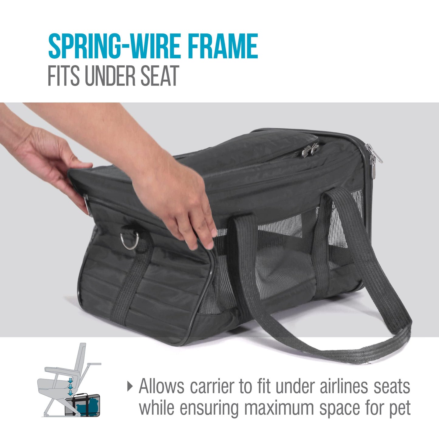 Sherpa Original Deluxe Travel Bag Pet Carrier, Airline Approved & Guaranteed-On-Board - Mesh Panels & Spring Frame, Locking Safety Zippers, Machine Washable Liner - Charcoal Gray, Medium
