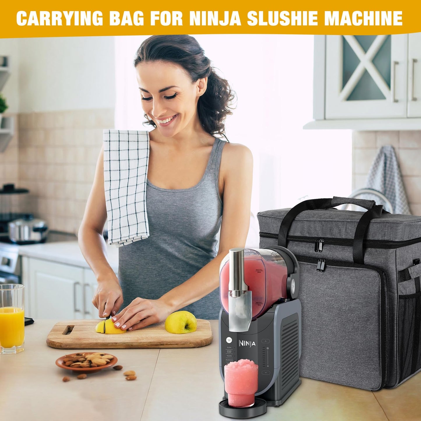 Lukeline Carrying Bag for Ninja Slushie Machine FS301C/FS301/FS299, Portable Outdoor Smoothie Frozen Drink Maker Machine Bag, Gray, Large, 5889.9 Cubic Inches, Foldable and Easy to Carry