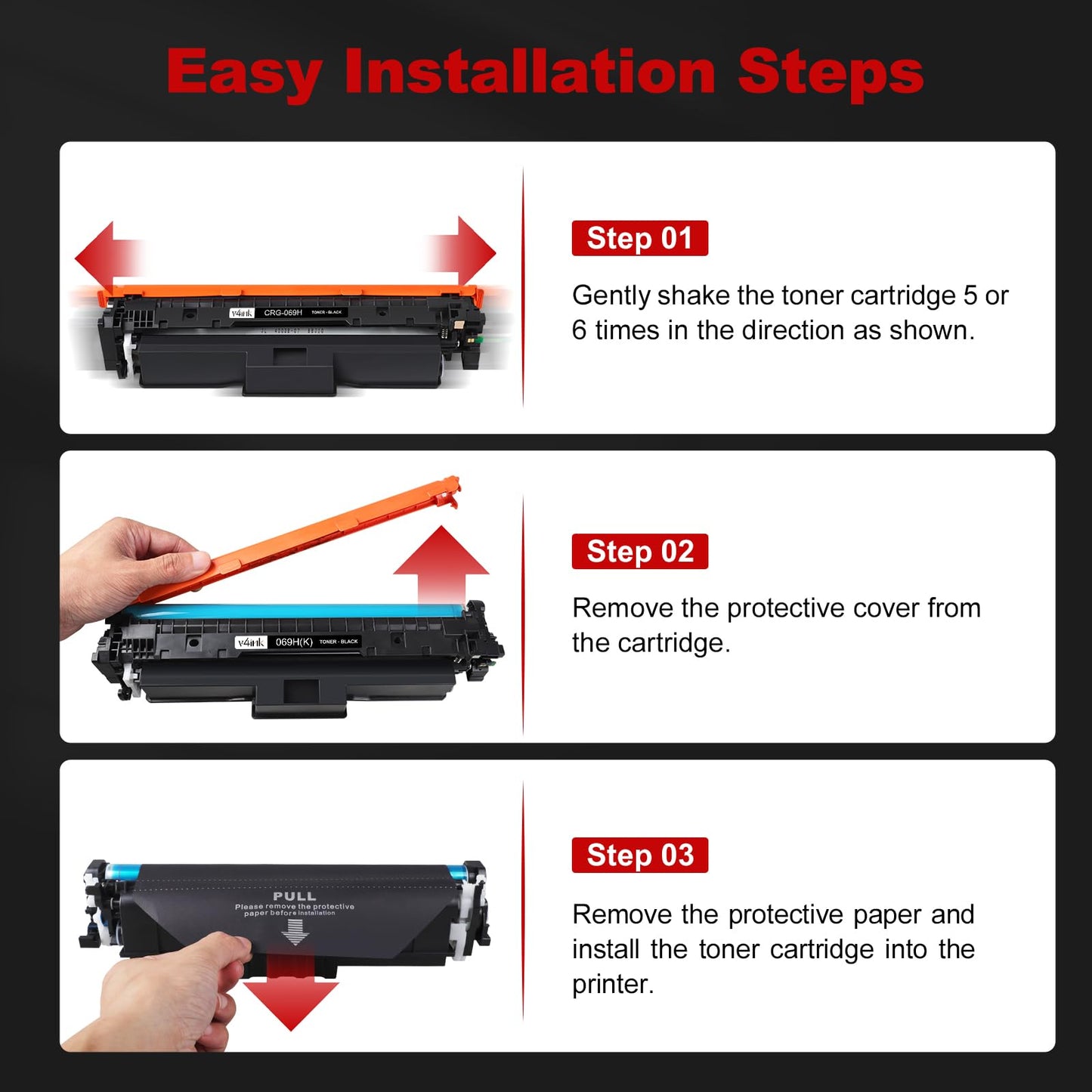 v4ink 069H 069 Toner Cartridges High Capacity Compatible Replacement for Canon 069H 069 Works for Canon Color imageCLASS MF750C LBP670C Series MF753Cdw MF754Cdw MF751Cdw LBP674Cdw Printer（2 Black）