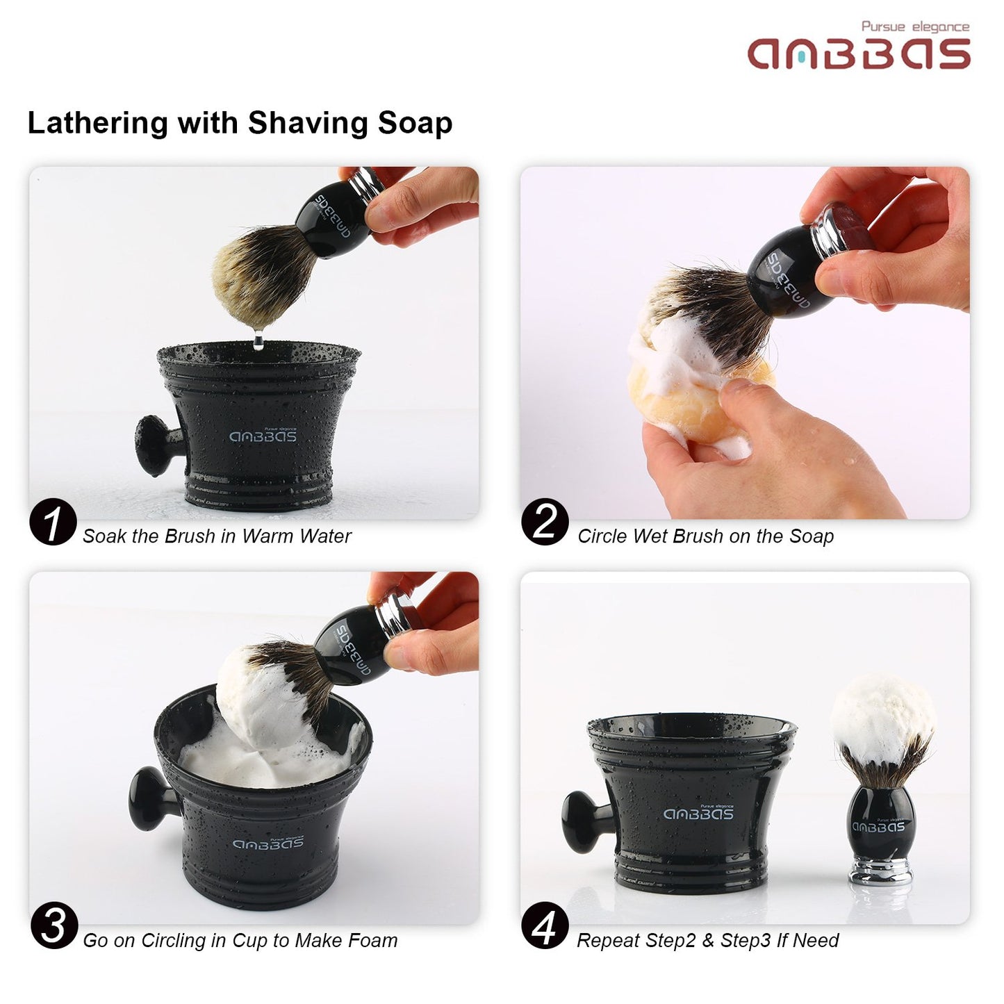 Anbbas Shaving Brush and Stand,Silvertip Badger Hair Brush Black Resin Alloy Handle with Stainless Steel Shaving Stand for Double Edge Safety Razor Straight Razor for Men