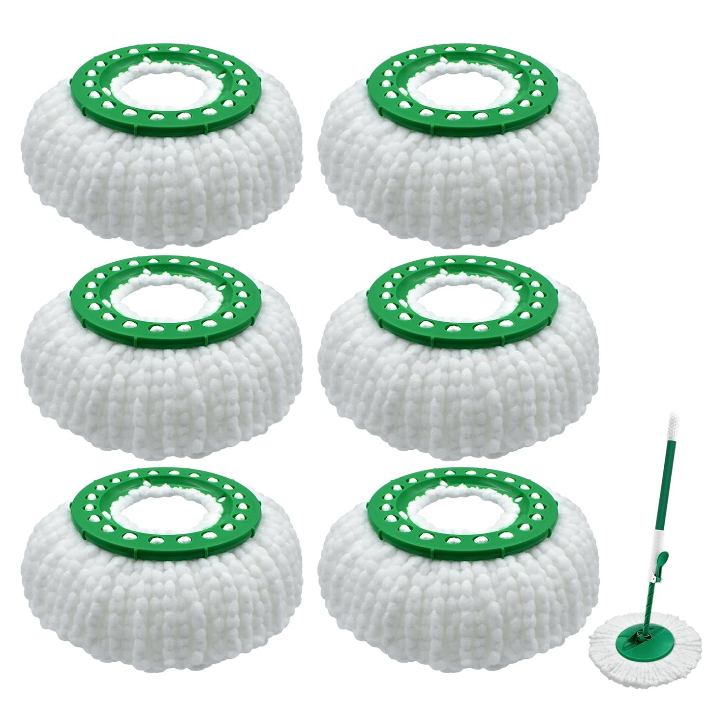 6 Pack Mop Head Replacement for Libman Tornado Spin Mop Reusable Microfiber Spin Mop Heads Refill for Libman Tornado Spin Mop System, Easy to Replace and Machine Washable (White, 6 Pack)