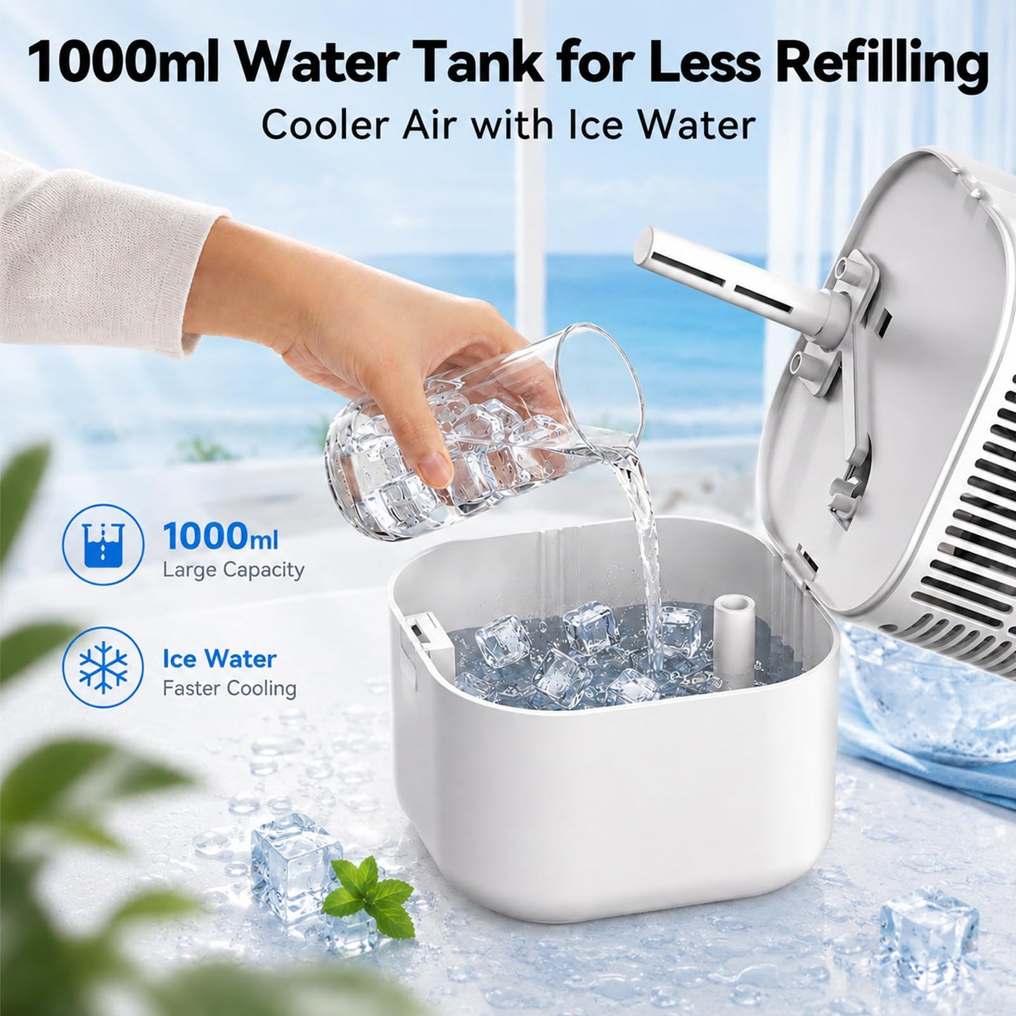 Portable Air Conditioner, 4-in-1 Mini Small Air Conditioner Evaporative Air Cooler Fan with 1000ml Water Tank, 3 Speeds & 7 LED Lights, Personal Mini AC with Timer for Home, Bedroom, Desktop, Office