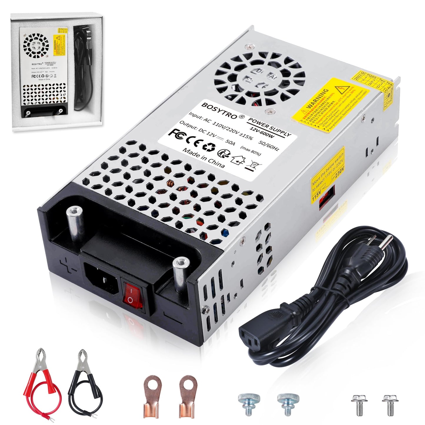 BOSYTRO 12V DC Power Supply 600W 50A SMPS 110v to 12v Converter Transformer AC to DC Converter for 3D Printer, Led Strip, Motor Pump, CCTV, Electronic Instruments, Lab Computer
