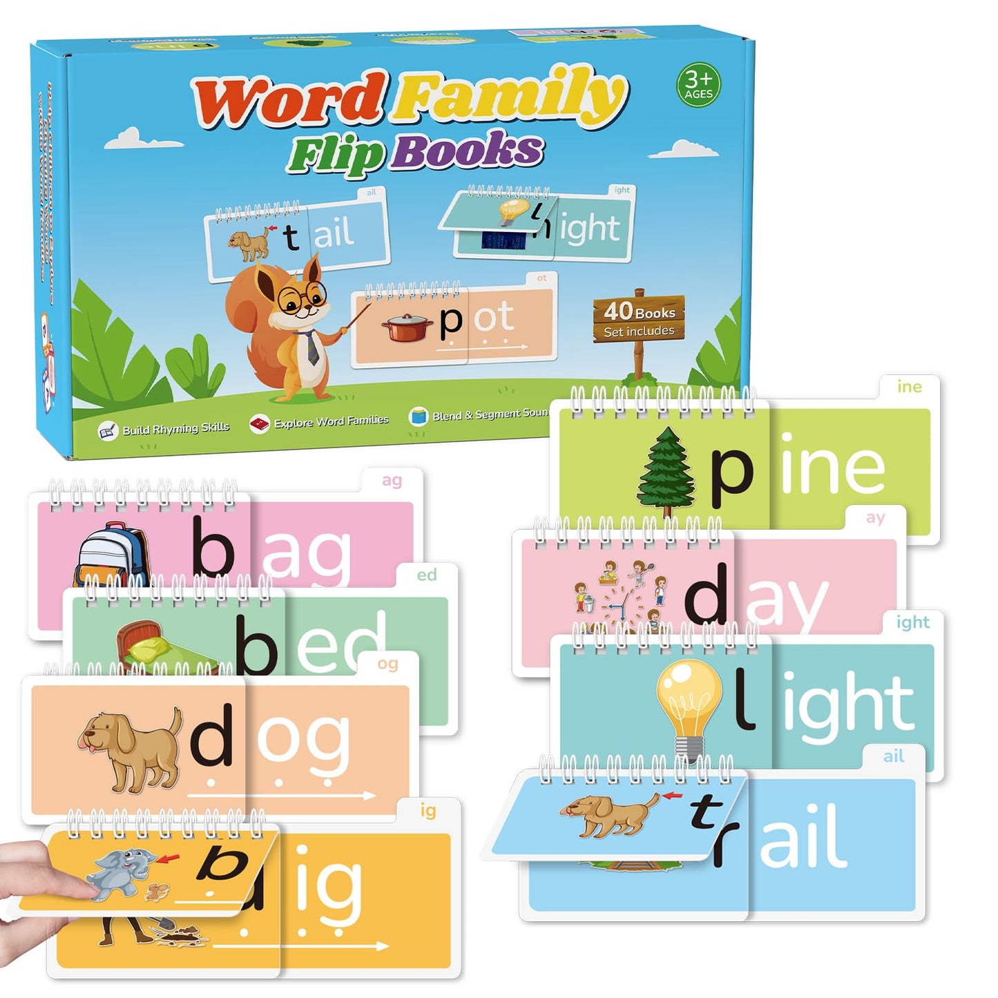 40 Read and Rhyme Flip Books,Montessori Educational Toys Phonics Games Books Gift for Kids Ages 4-8 Years Old, Kindergarten Sight Words Flash Cards, Reading Alphabet Learning for Toddlers
