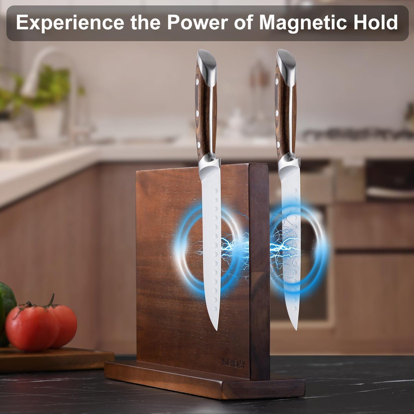 Magnetic Knife Holder - KUCHEASY Double Sided Magnetic Knife Block Without Knives - Wooden Universal Knife Stand - Knife Display Rack for Kitchen Counter Multifunctional Storage 12 inch